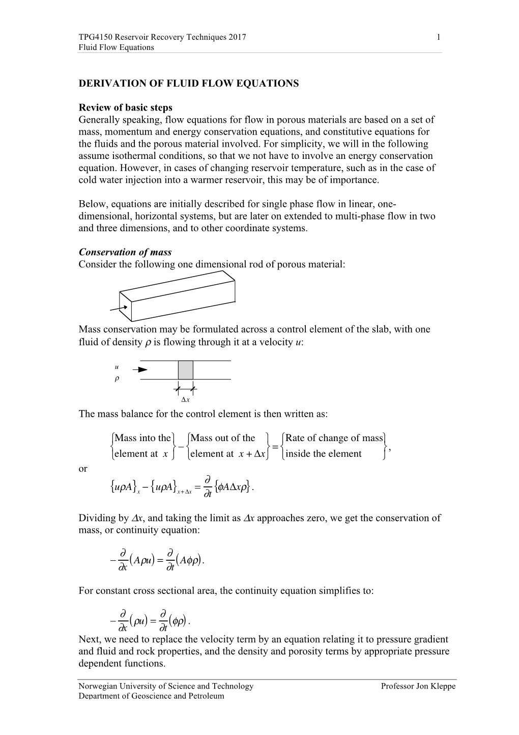 Derivation of Fluid Flow Equations