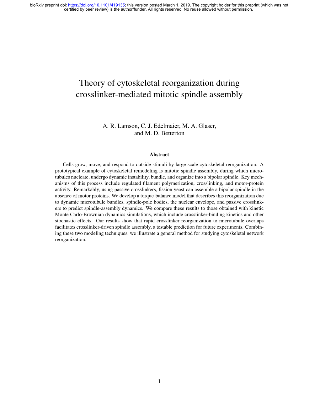 Theory of Cytoskeletal Reorganization During Crosslinker-Mediated Mitotic Spindle Assembly