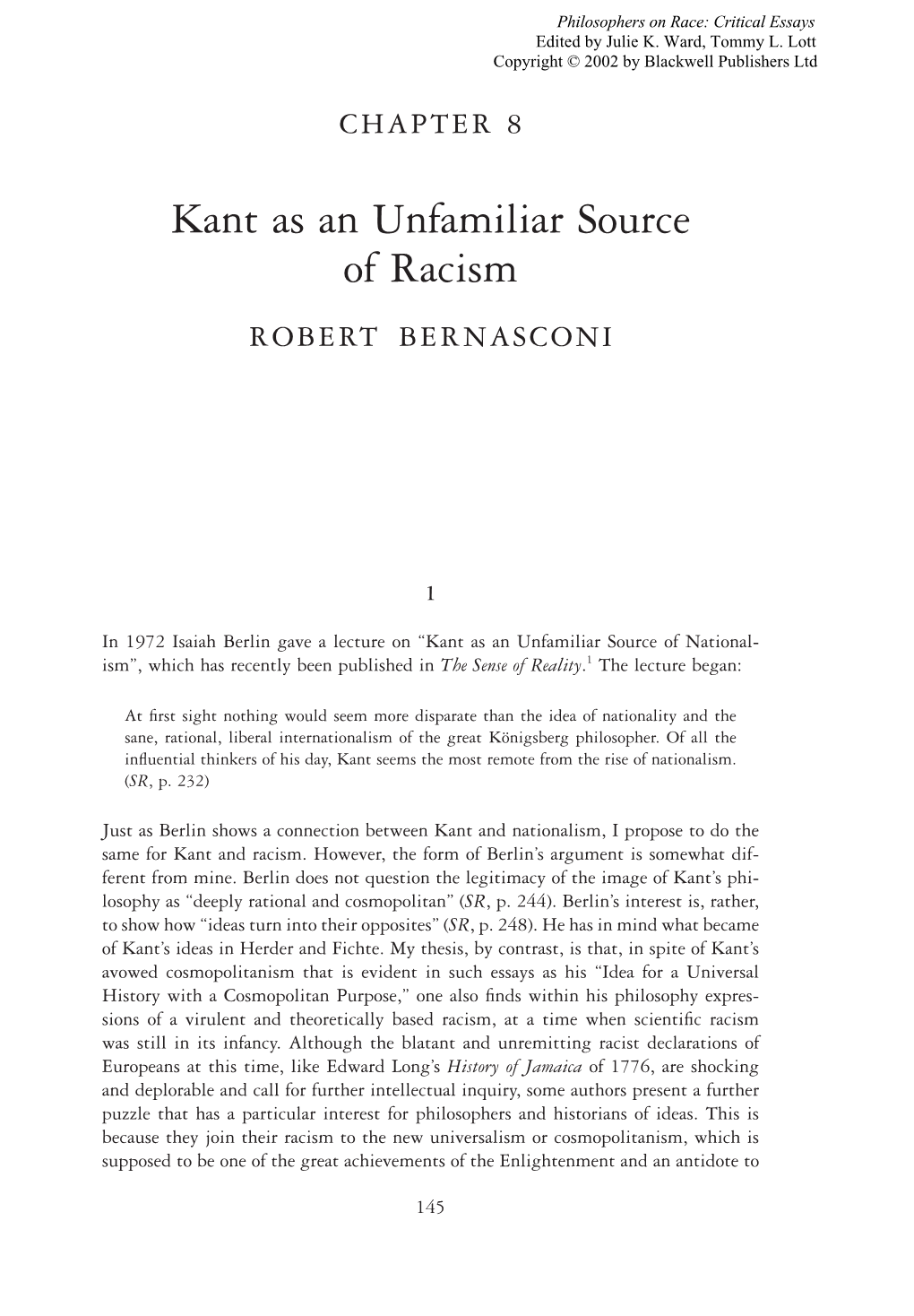 Kant As an Unfamiliar Source of Racism