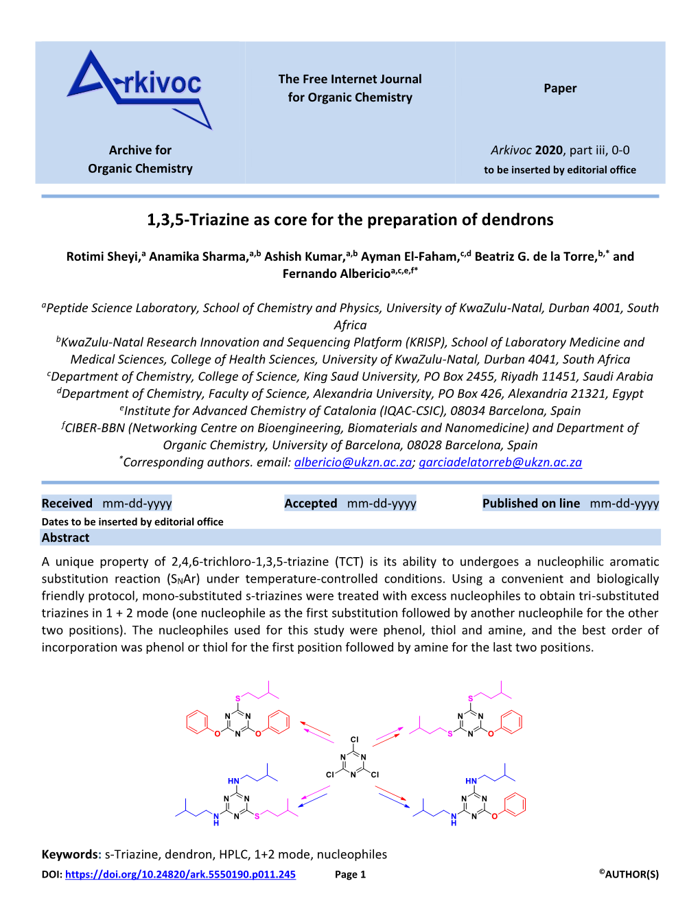 1,3,5-Triazine As Core for the Preparation of Dendrons