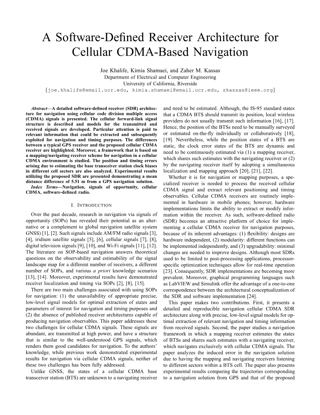 A Software-Defined Receiver Architecture for Cellular CDMA