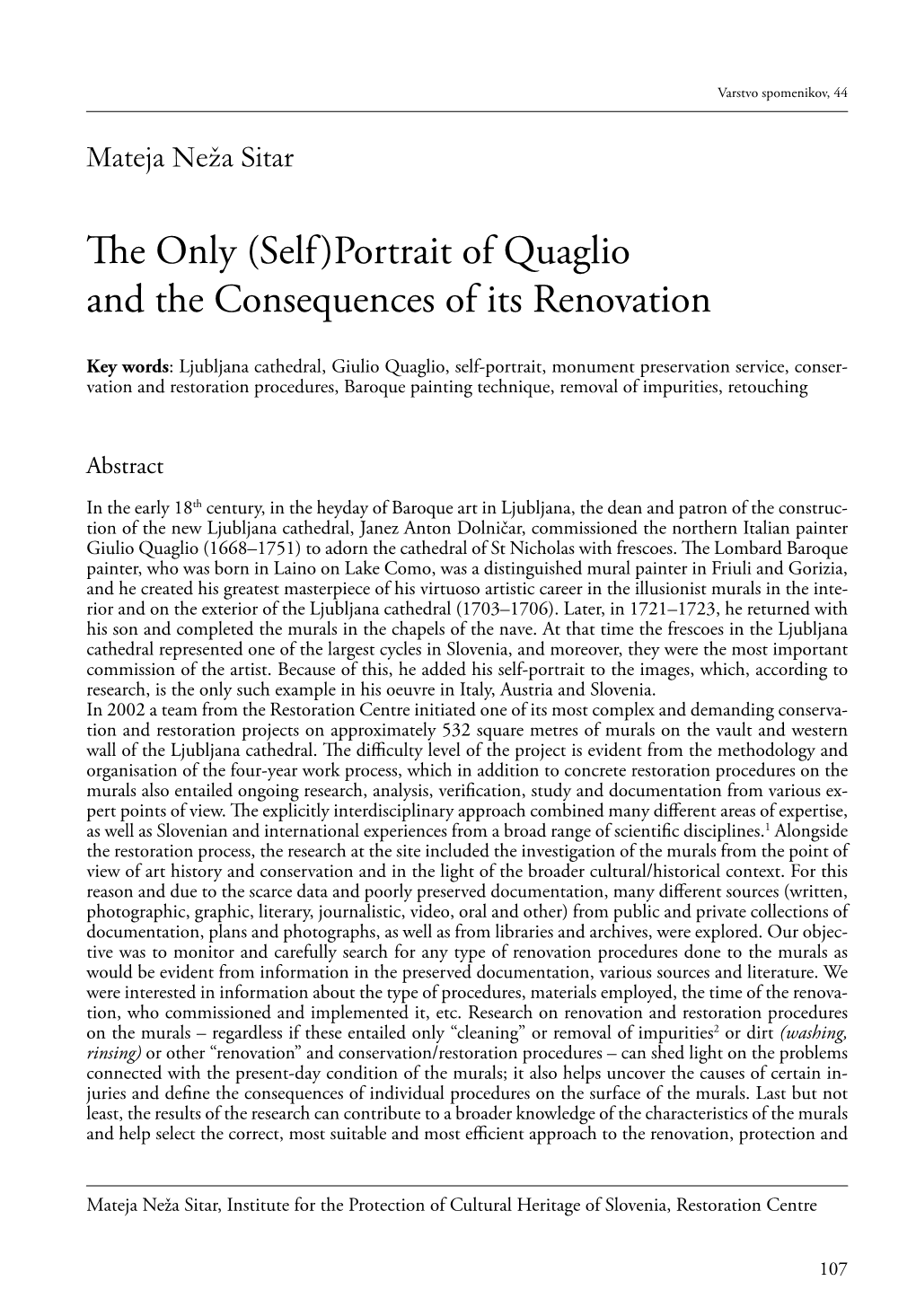 The Only (Self)Portrait of Quaglio and the Consequences of Its Renovation