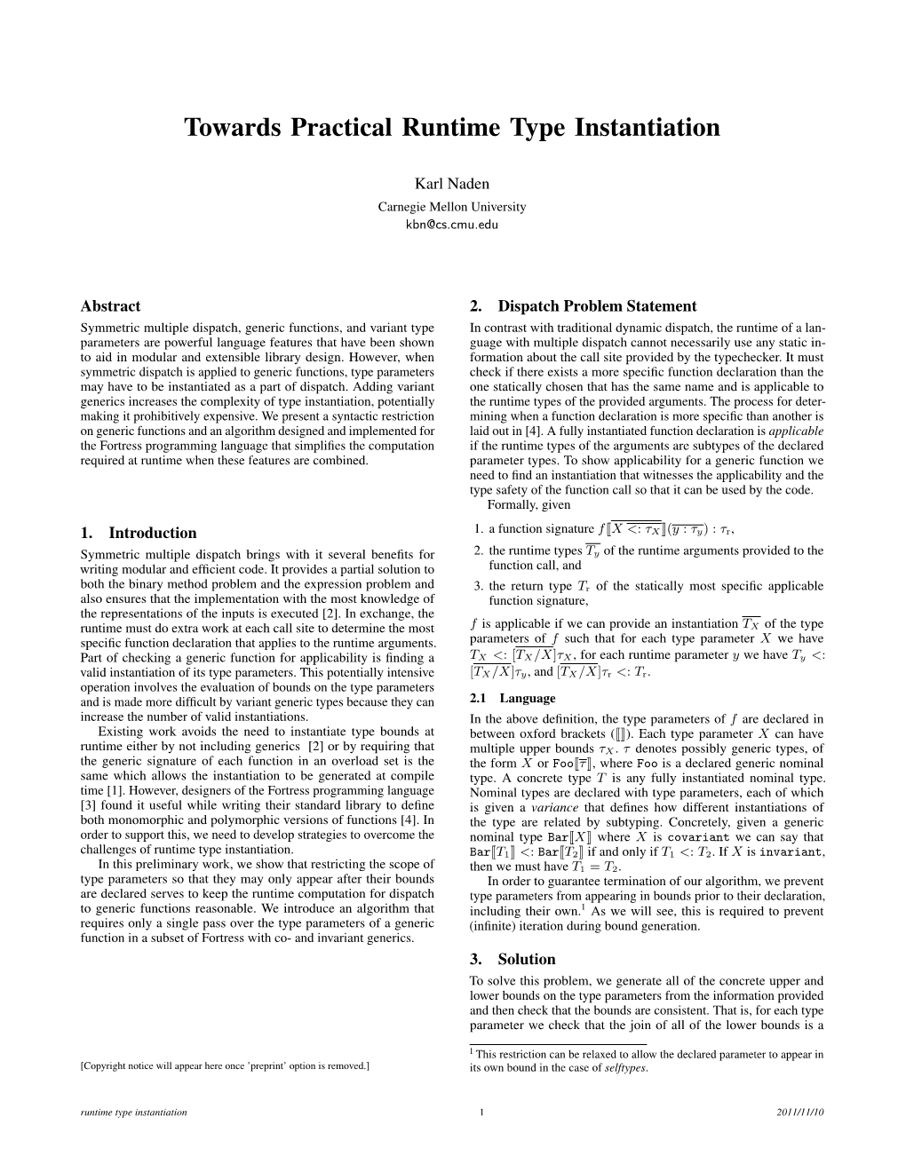 Towards Practical Runtime Type Instantiation