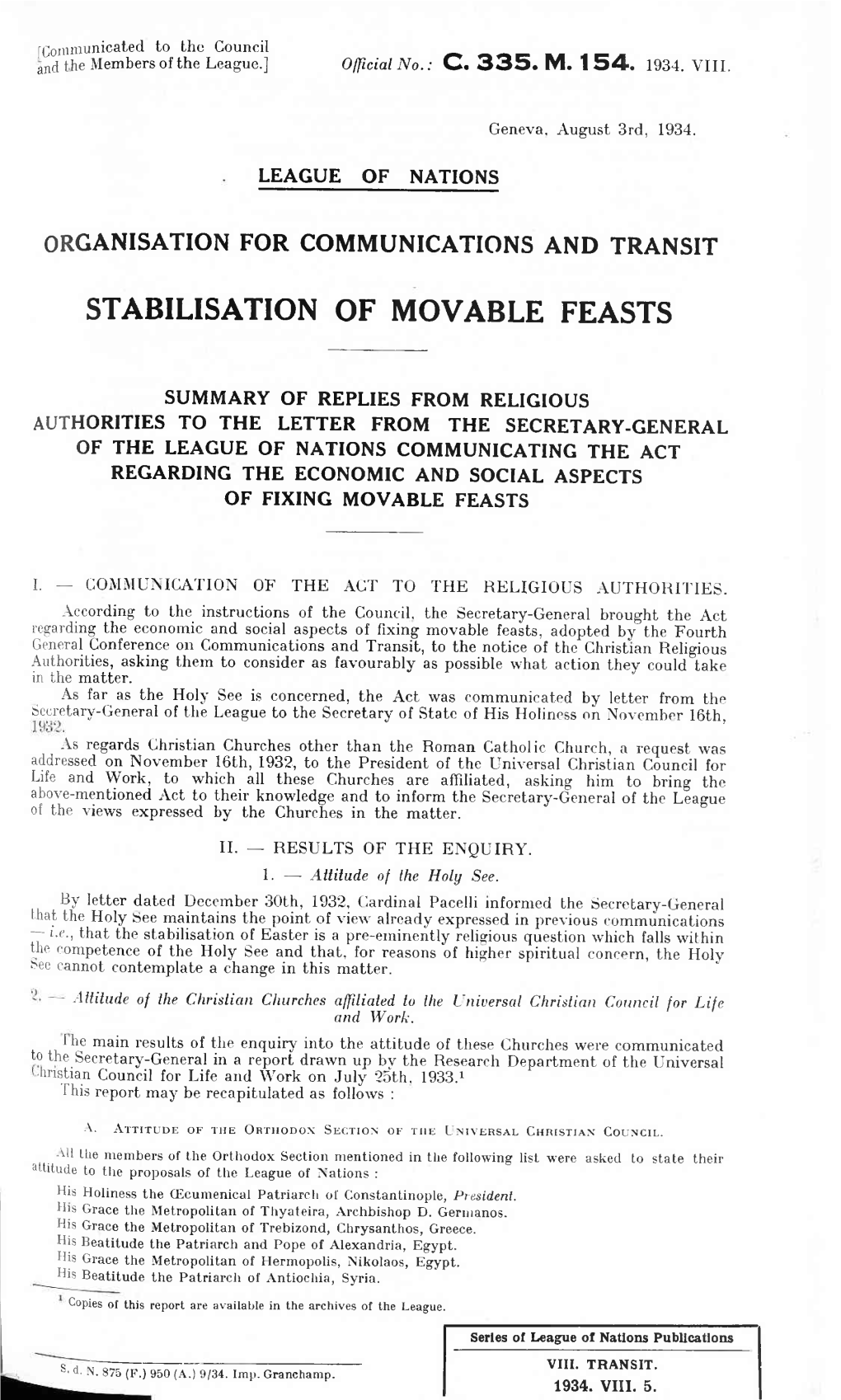 Stabilisation of Movable Feasts