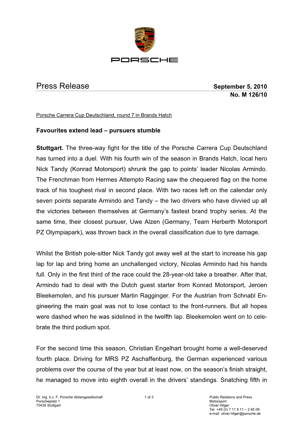 Press Release September 5, 2010 No