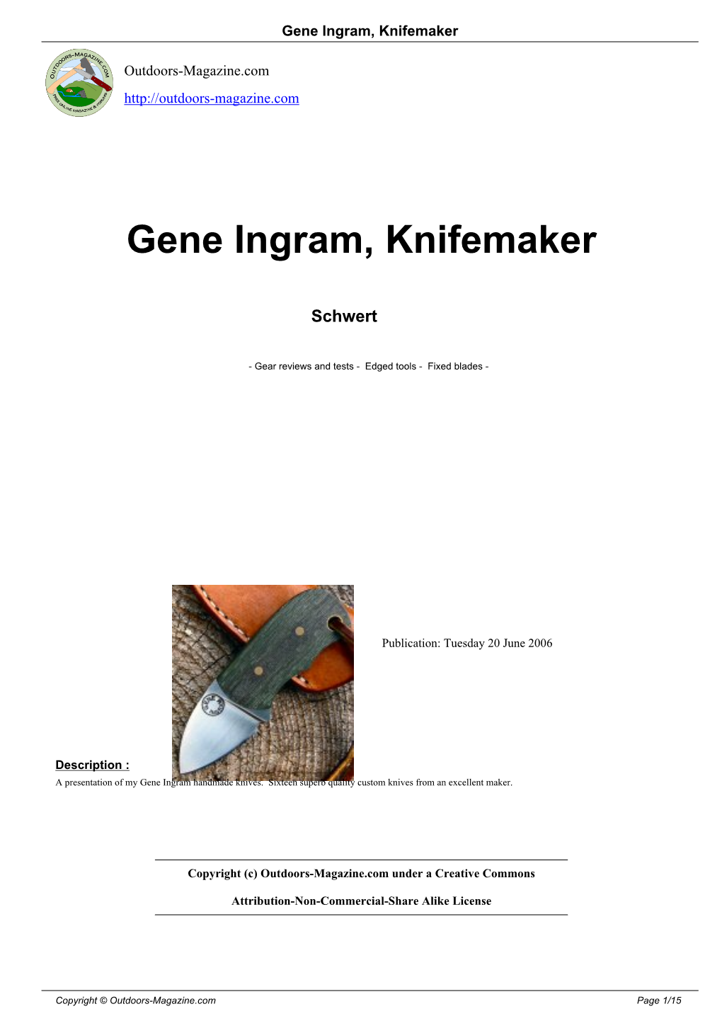 Gene Ingram, Knifemaker