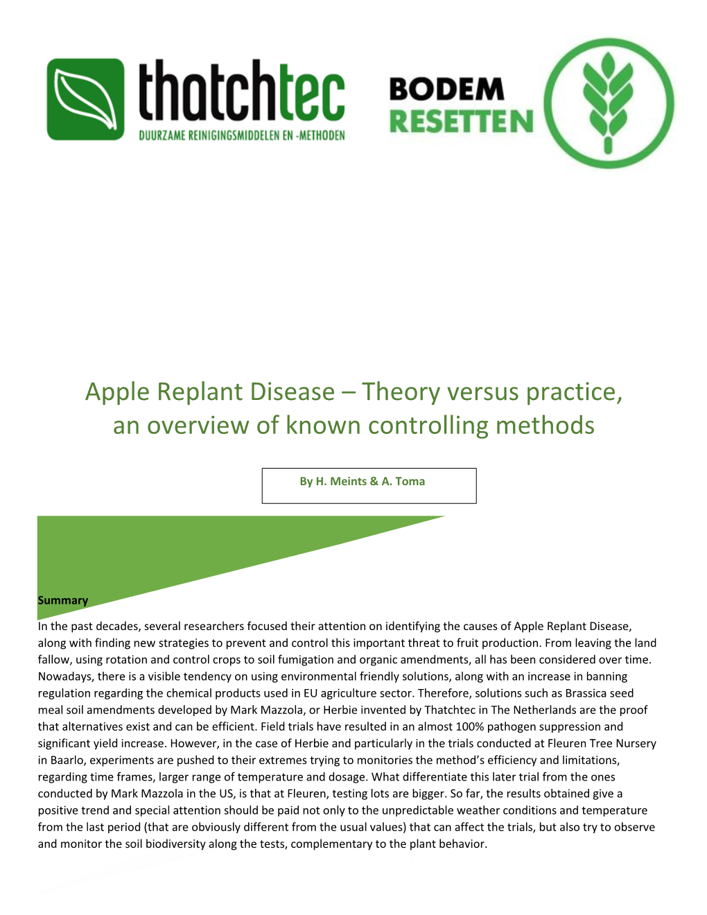 Apple Replant Disease – Theory Versus Practice, an Overview of Known Controlling Methods