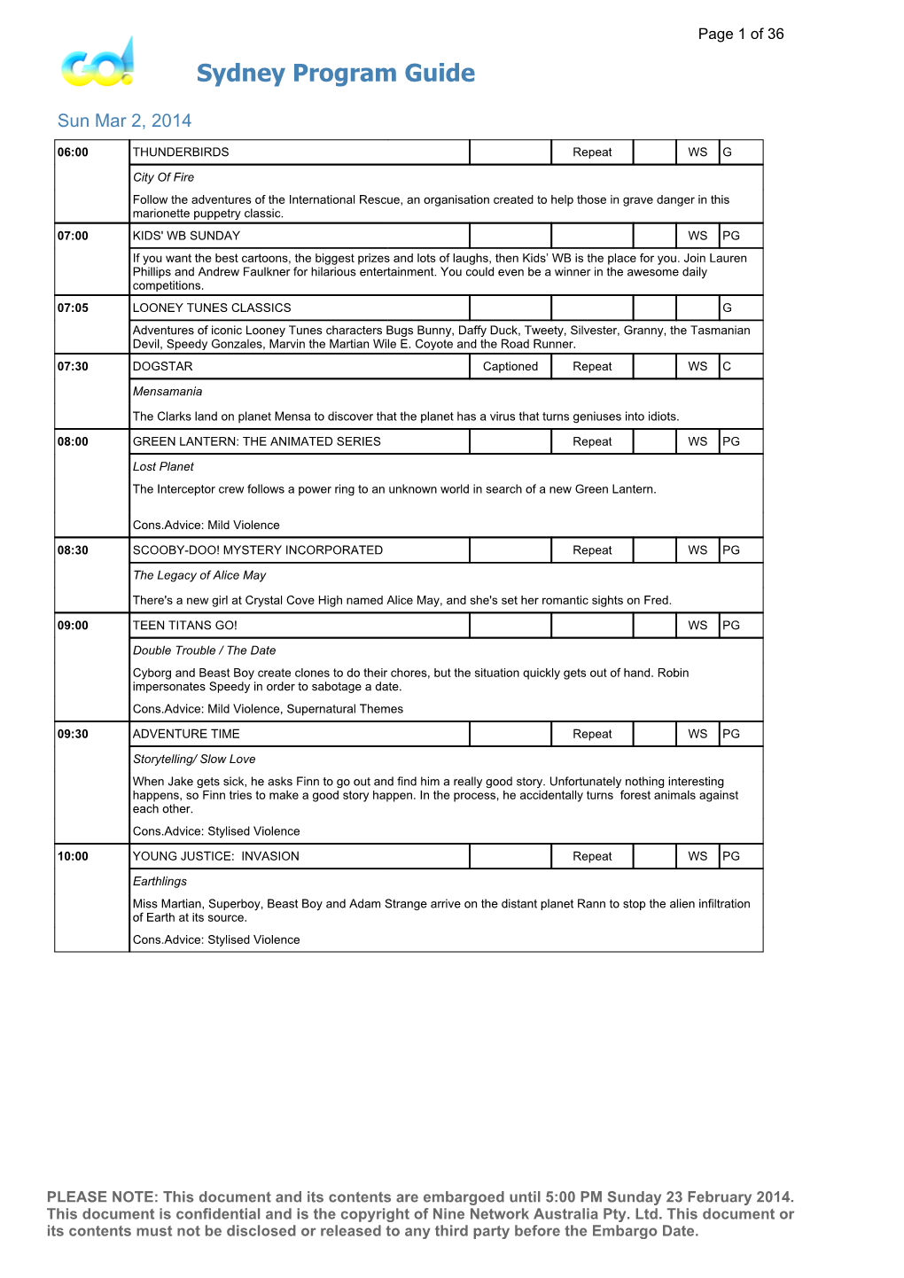 Sydney Program Guide