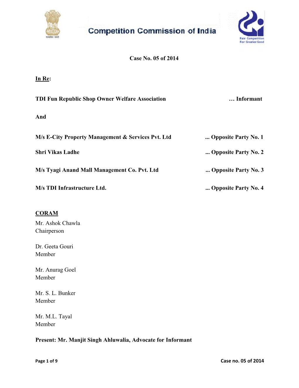 Case No. 05 of 2014 in Re: TDI Fun Republic Shop Owner Welfare Association