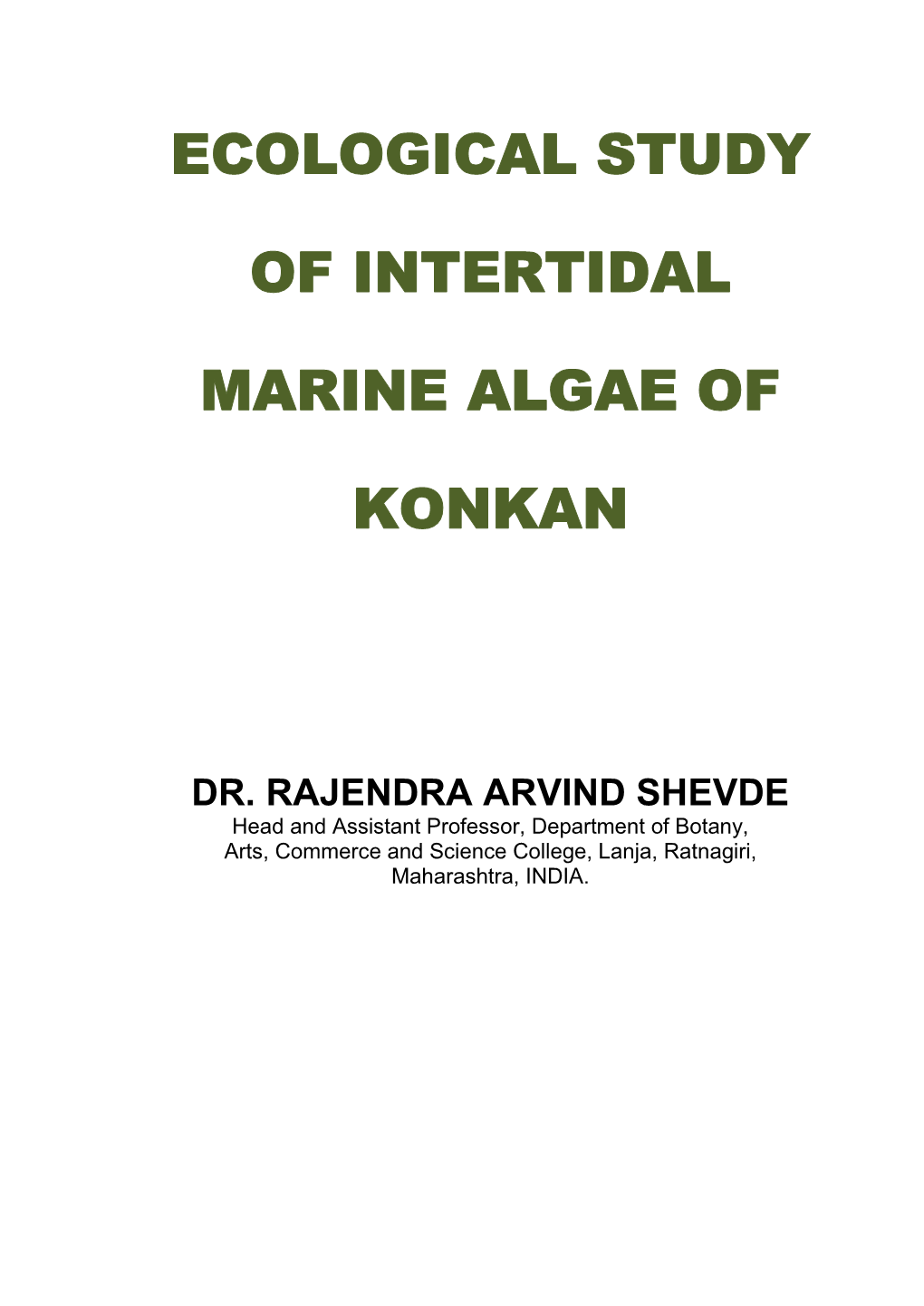 Ecological Study of Intertidal Marine Algae Of