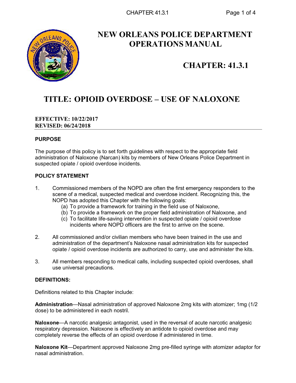 Opioid Overdose – Use of Naloxone