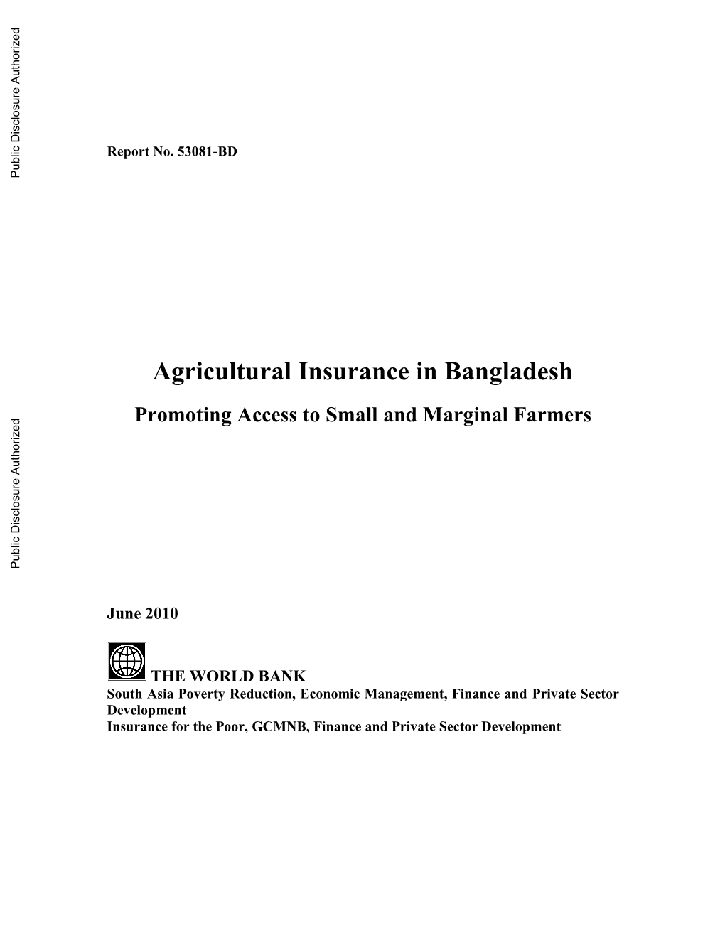 Agricultural Insurance in Bangladesh