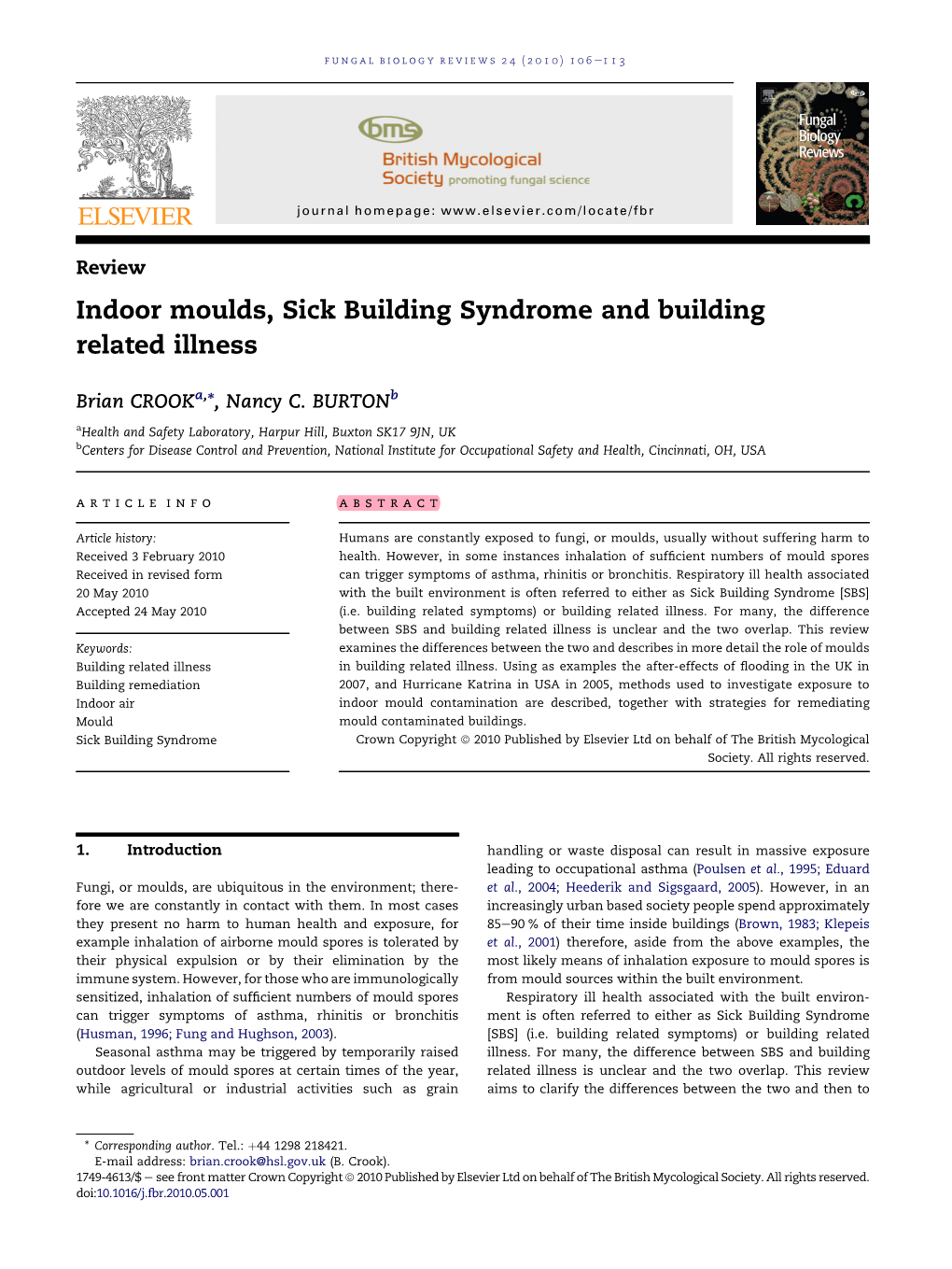 Indoor Moulds, Sick Building Syndrome and Building Related Illness