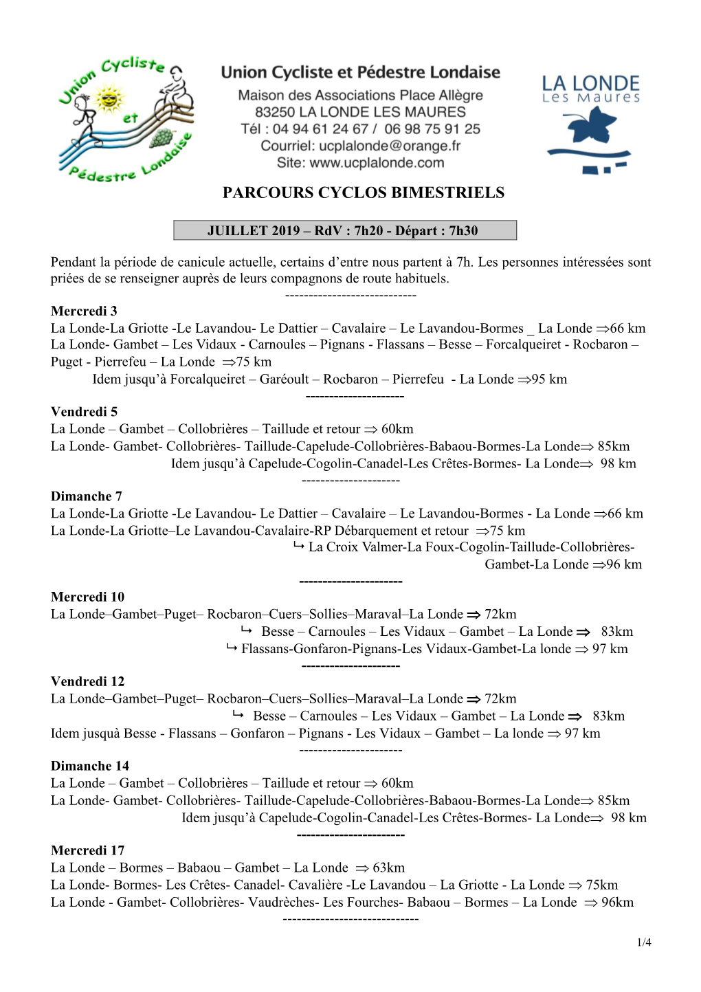 Parcours Cyclos Bimestriels