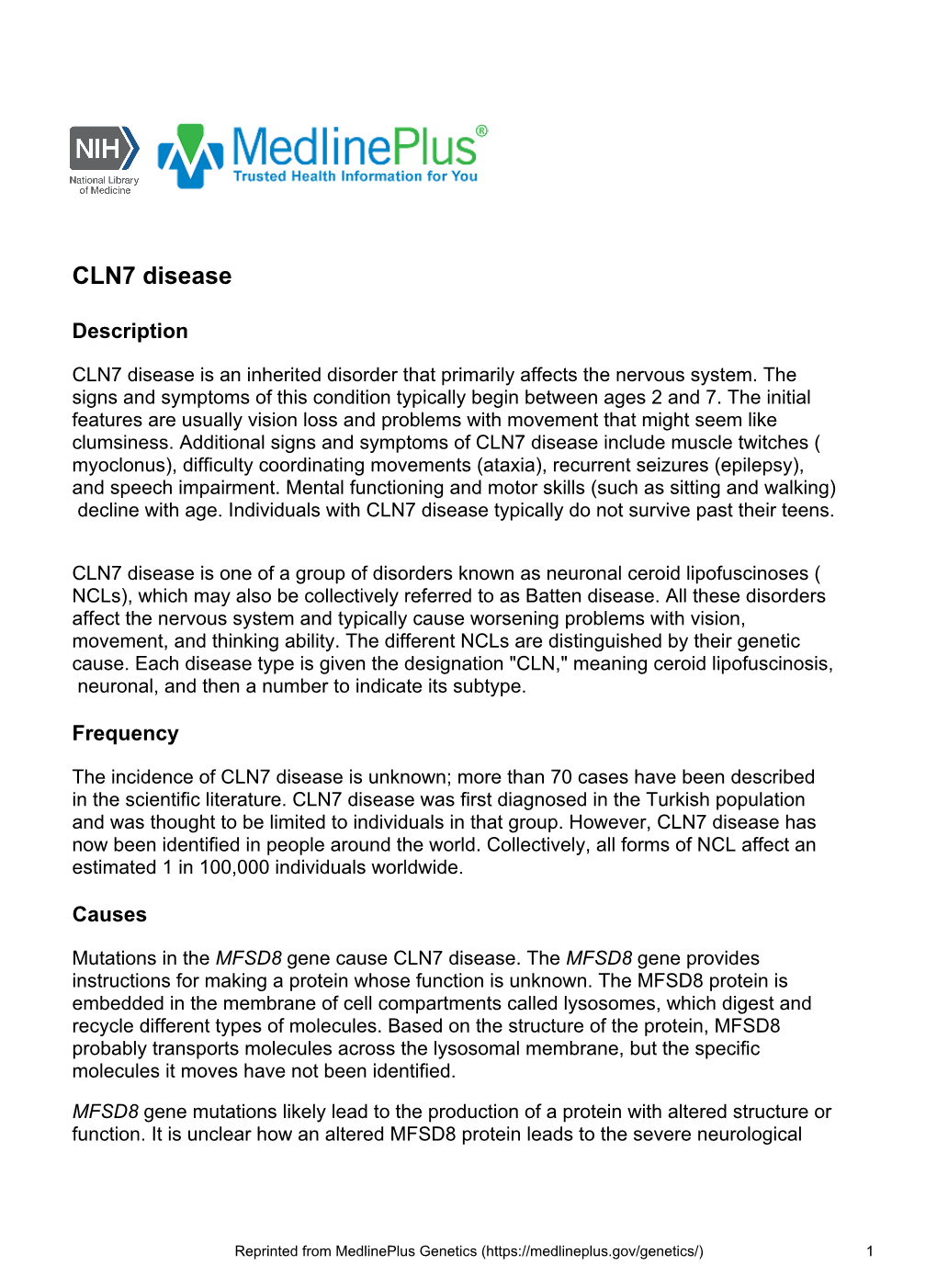 CLN7 Disease