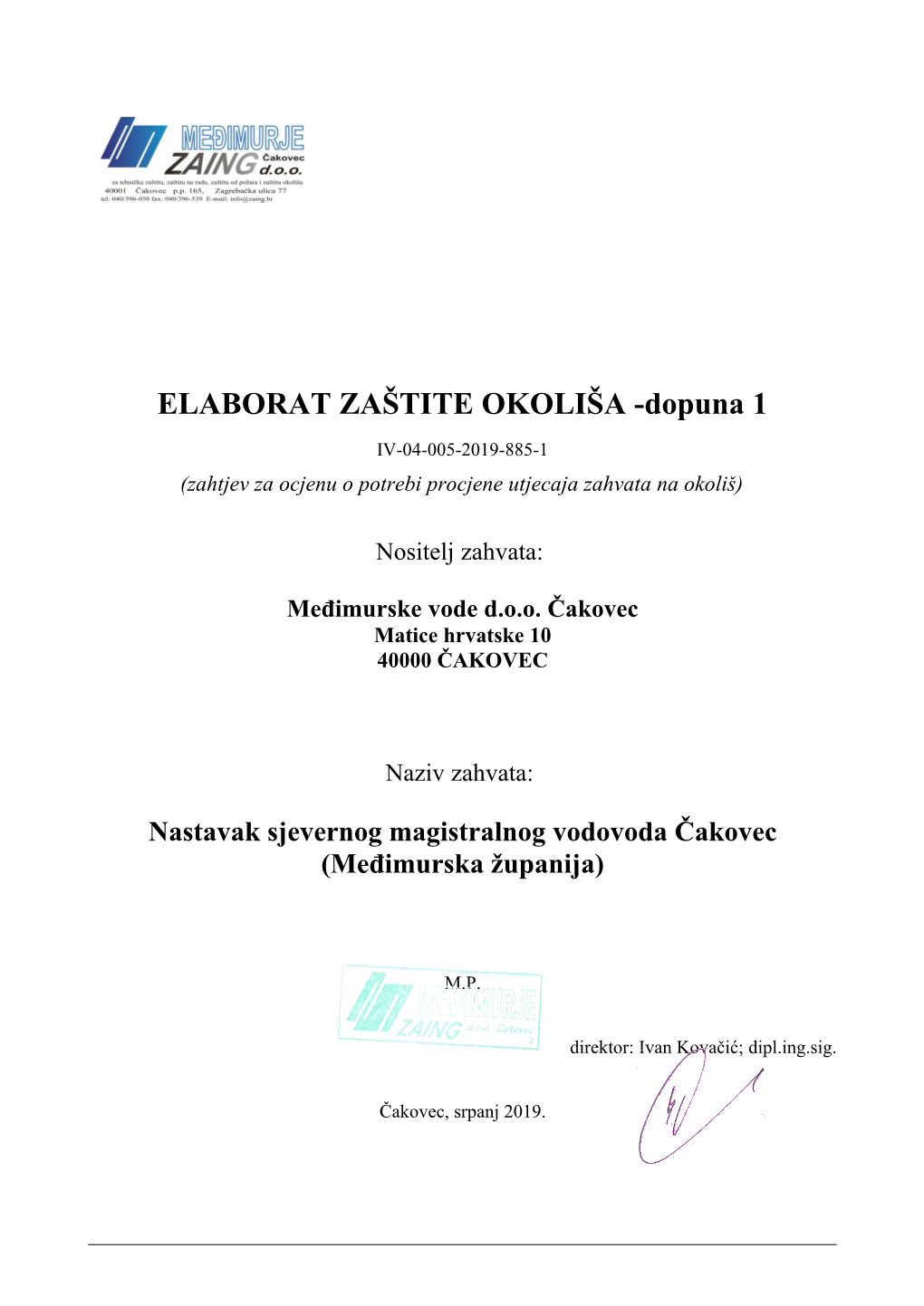 ELABORAT ZAŠTITE OKOLIŠA -Dopuna 1