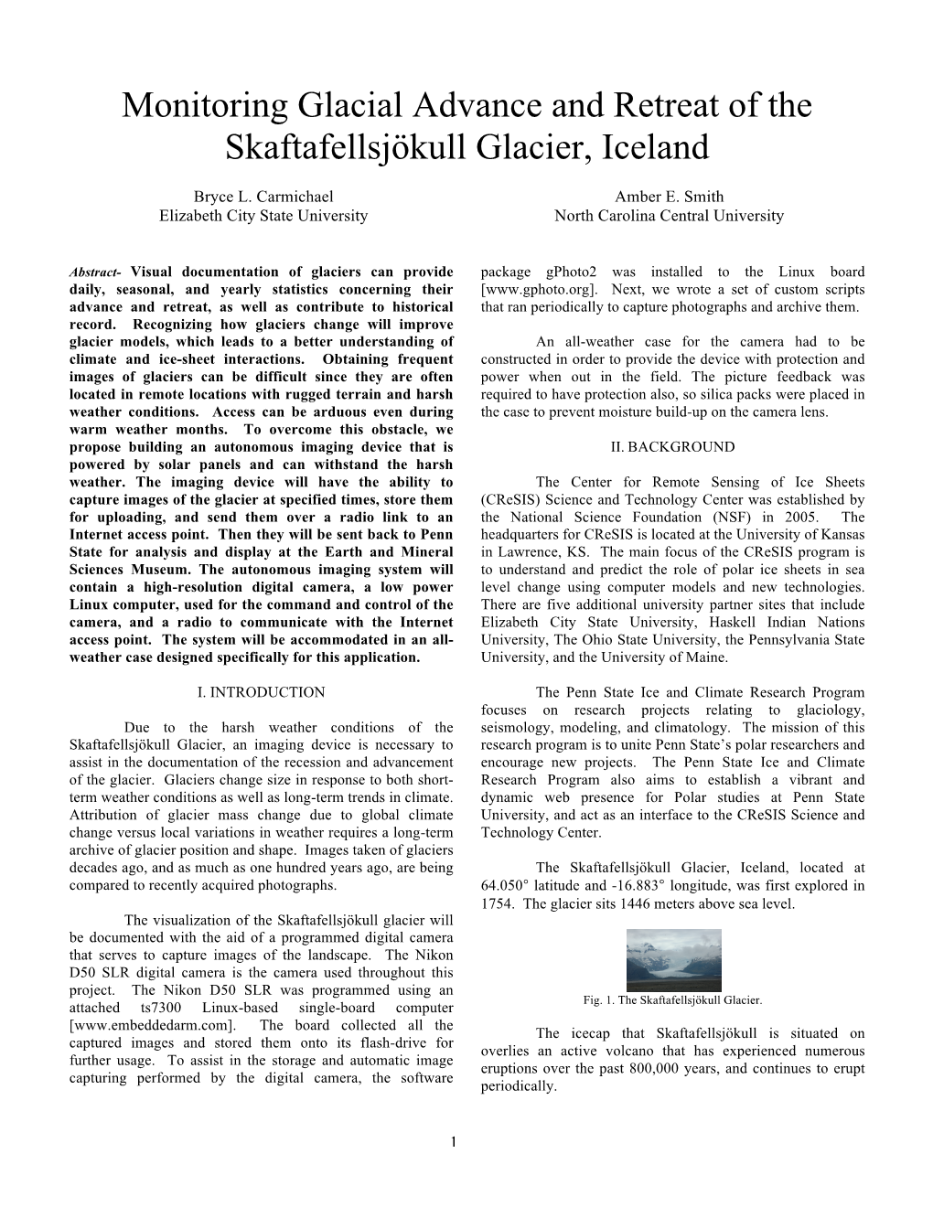 Monitoring Glacial Advance and Retreat of the Skaftafellsjökull Glacier, Iceland