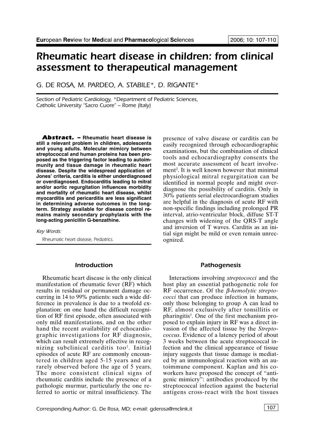 Rheumatic Heart Disease in Children: from Clinical Assessment to Therapeutical Management