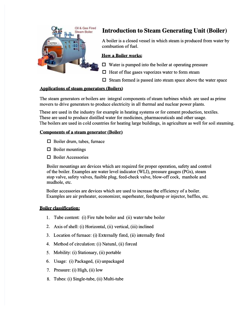 Introduction to Steam Generating Unit (Boiler)