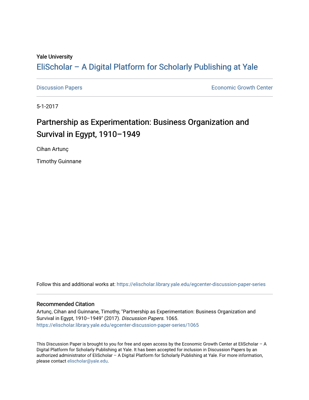 Partnership As Experimentation: Business Organization and Survival in Egypt, 1910–1949