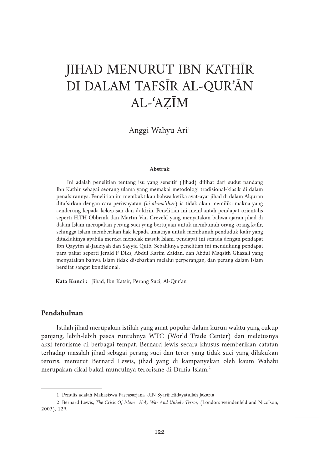 Jihad Menurut Ibn Kathīr Di Dalam Tafsīr Al-Qur'ān Al