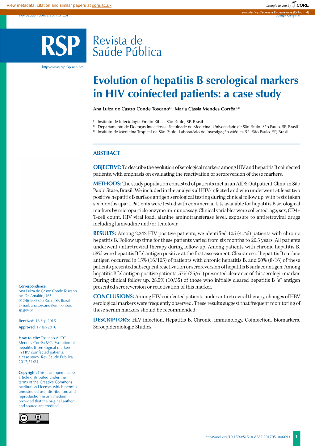 Evolution of Hepatitis B Serological Markers in HIV Coinfected Patients: a Case Study