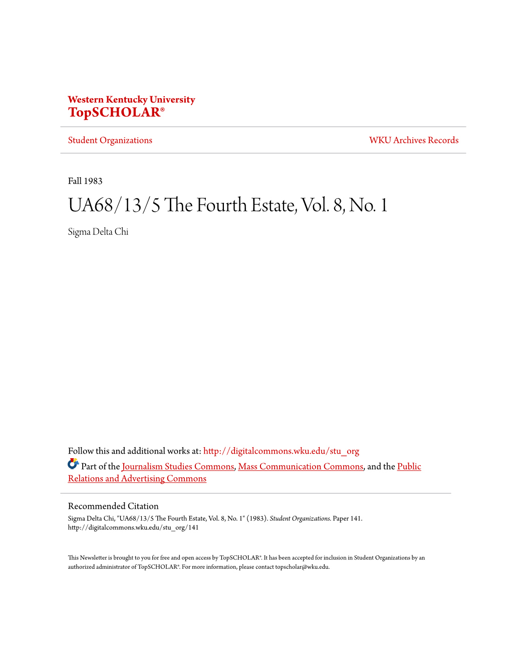 UA68/13/5 the Fourth Estate, Vol. 8, No. 1