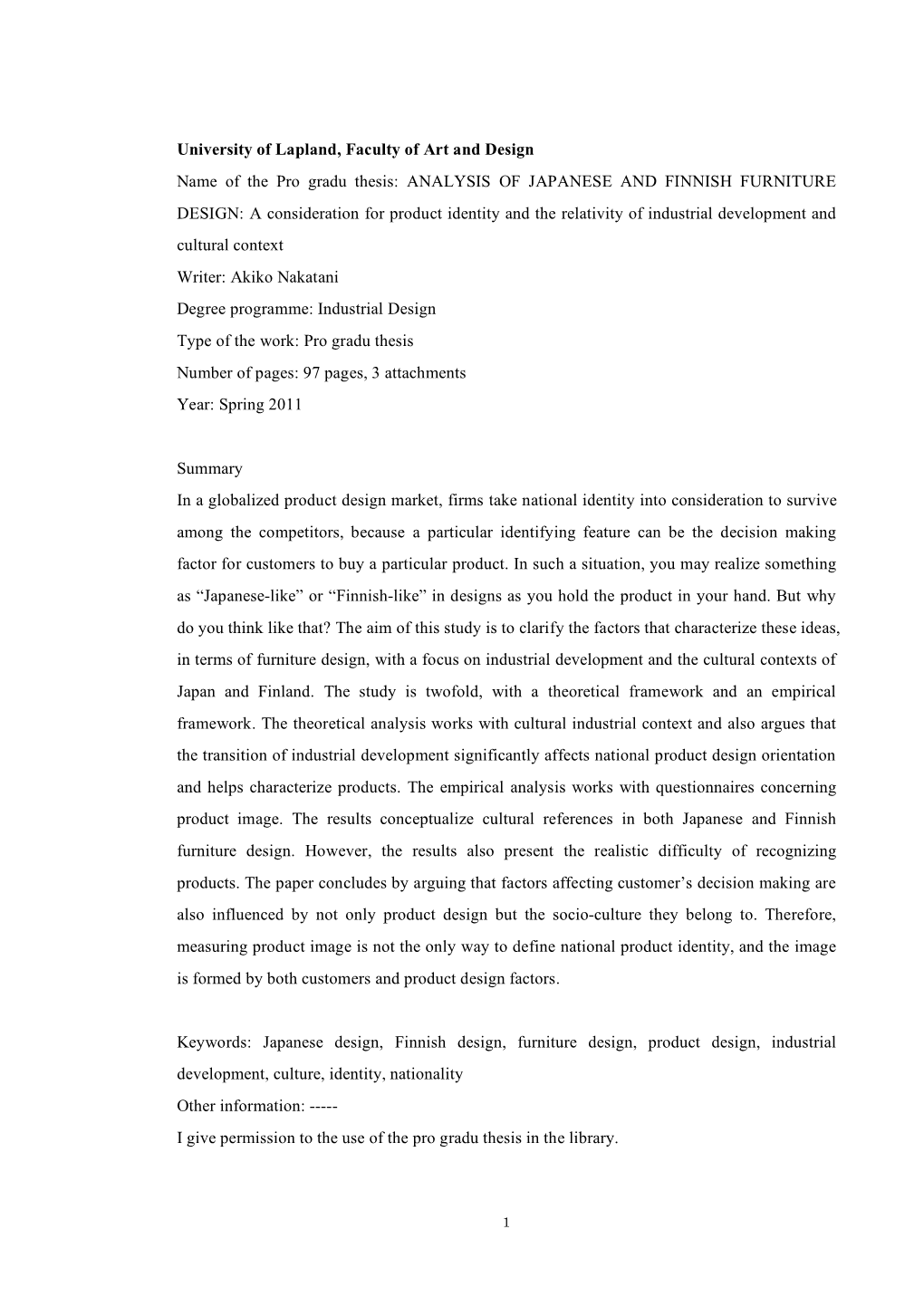 Analysis of Japanese and Finnish Furniture