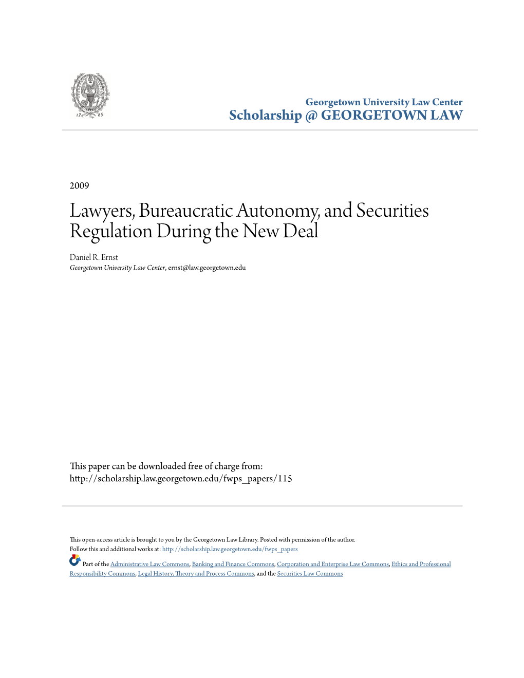 Lawyers, Bureaucratic Autonomy, and Securities Regulation During the New Deal Daniel R