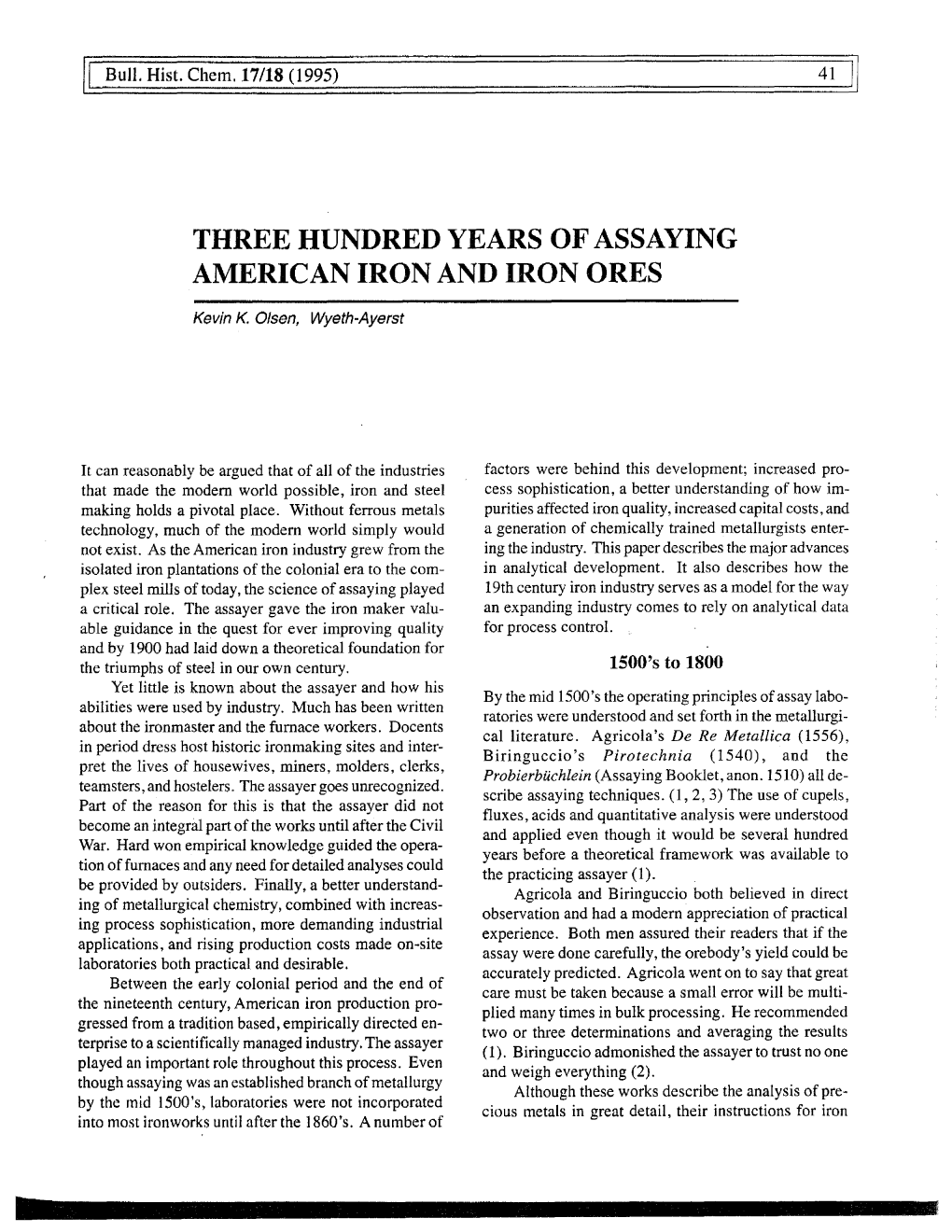 Three Hundred Years of Assaying American Iron and Iron Ores