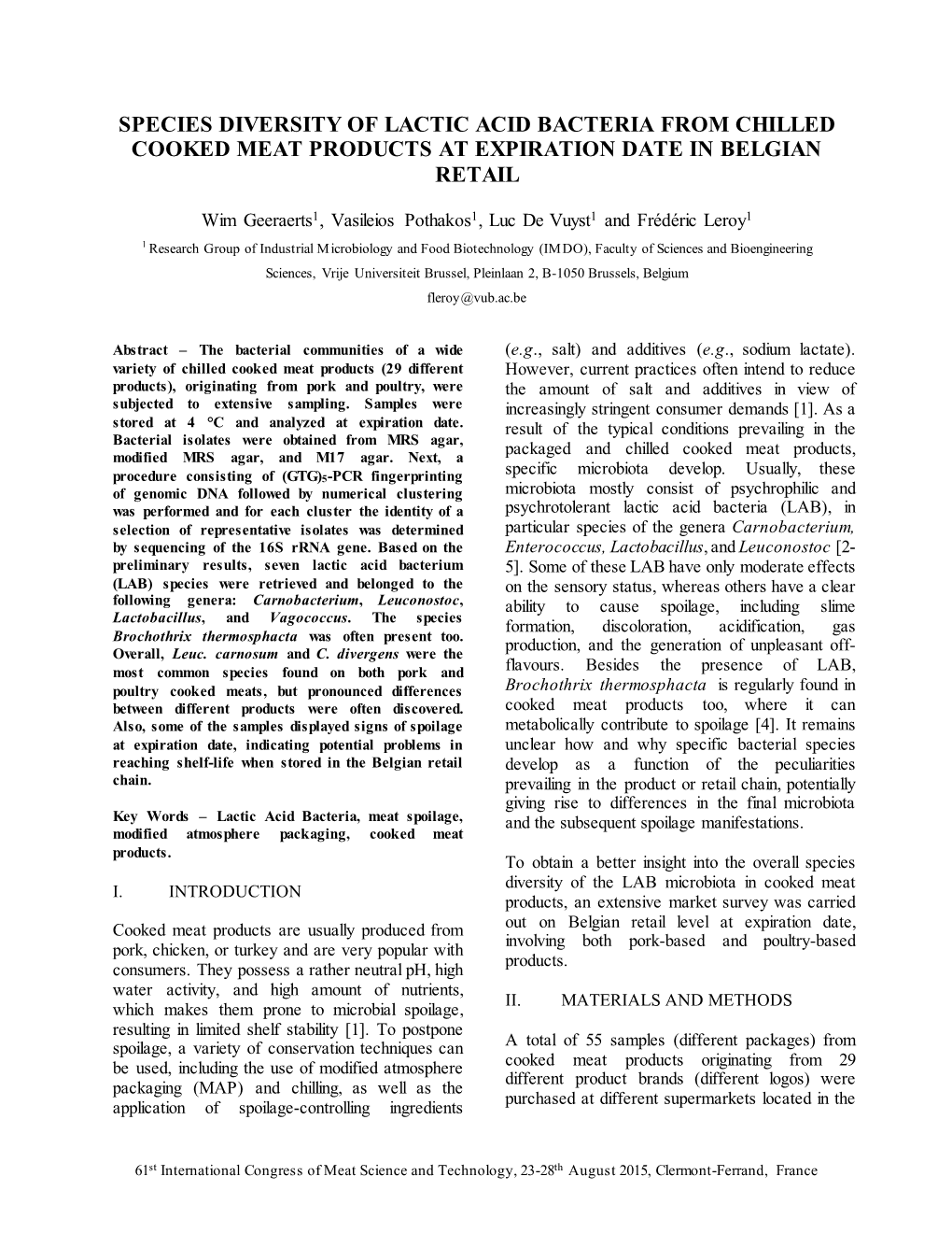 Species Diversity of Lactic Acid Bacteria from Chilled Cooked Meat Products at Expiration Date in Belgian Retail