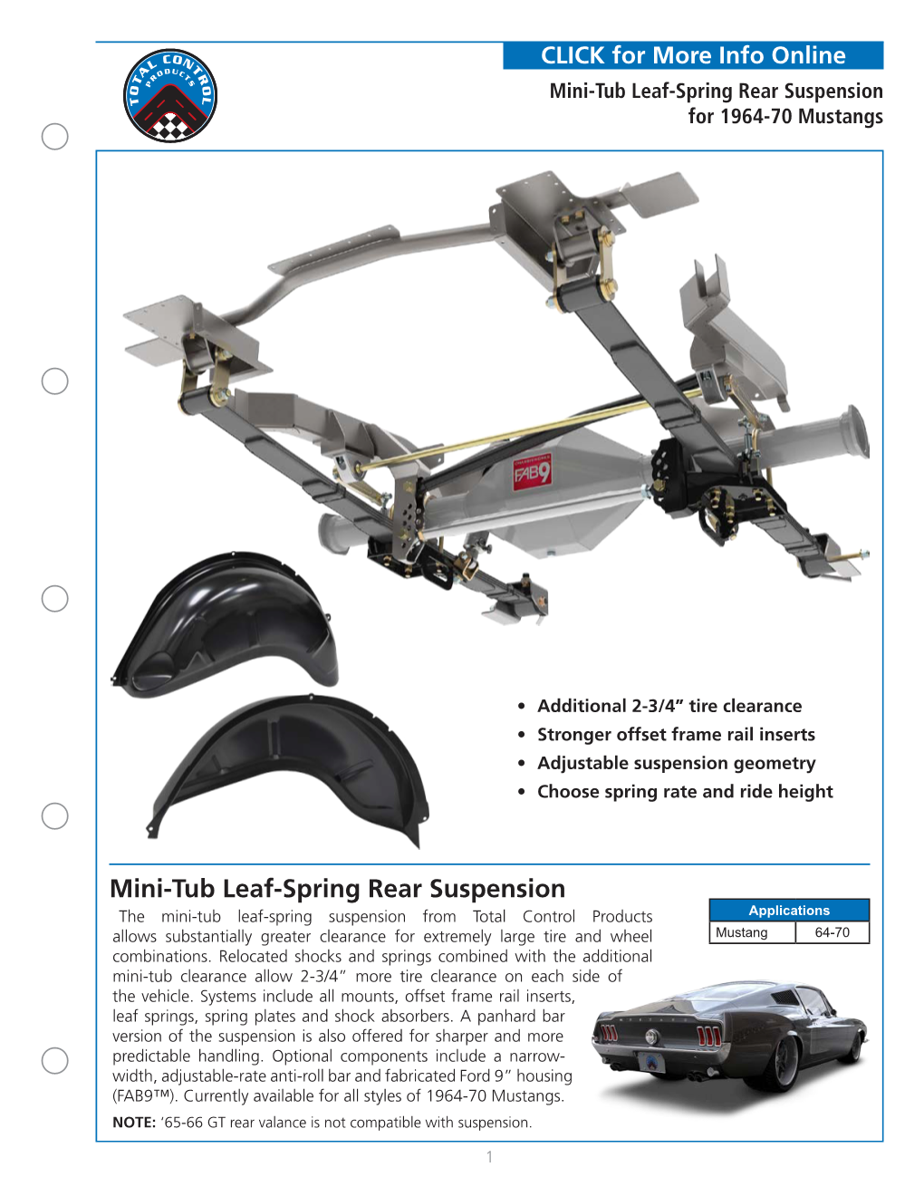 Mini-Tub Leaf-Spring Rear Suspension for 1964-70 Mustangs