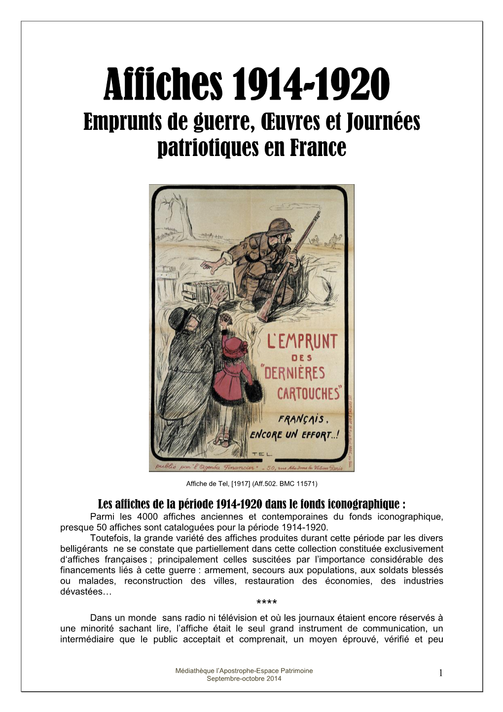 Affiches 1914-1920 Emprunts De Guerre, Œuvres Et Journées Patriotiques En France