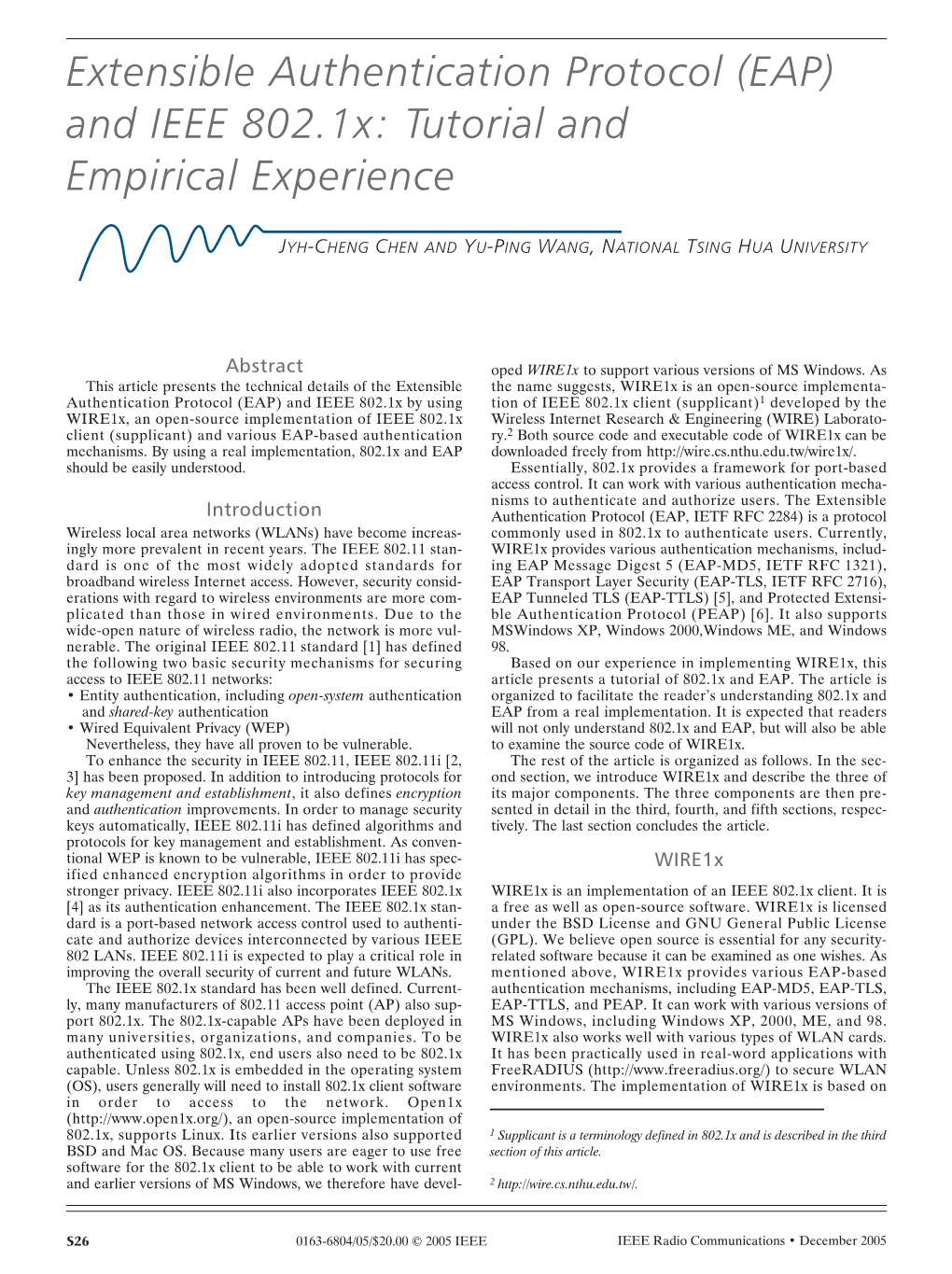 Extensible Authentication Protocol (EAP) and IEEE 802.1X: Tutorial and Empirical Experience