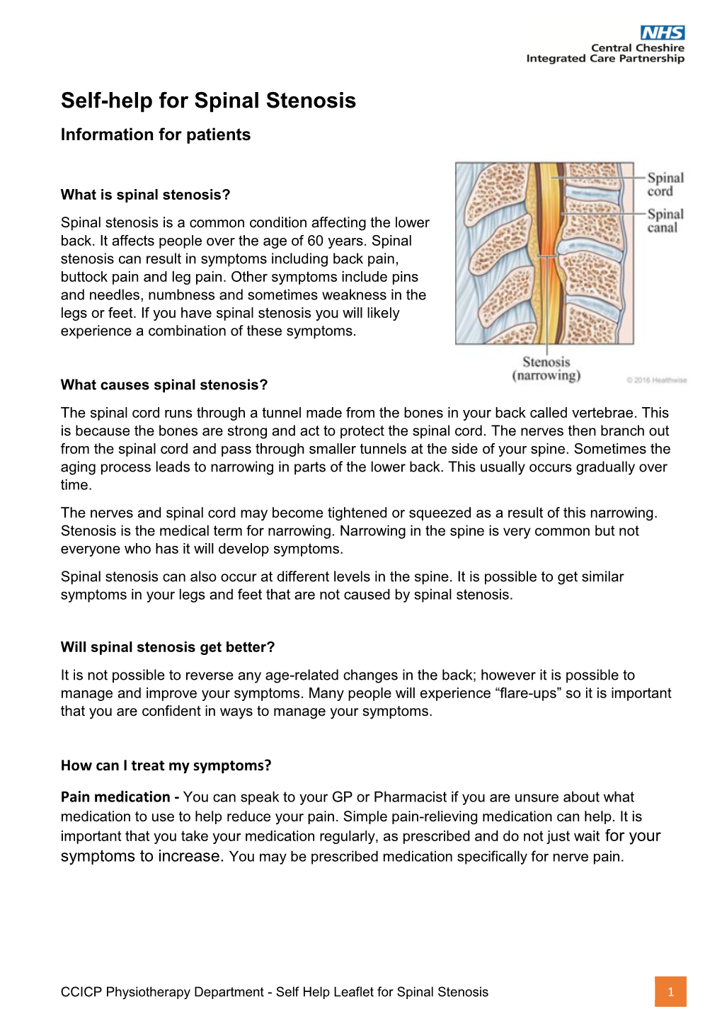 Self-Help for Spinal Stenosis Information for Patients