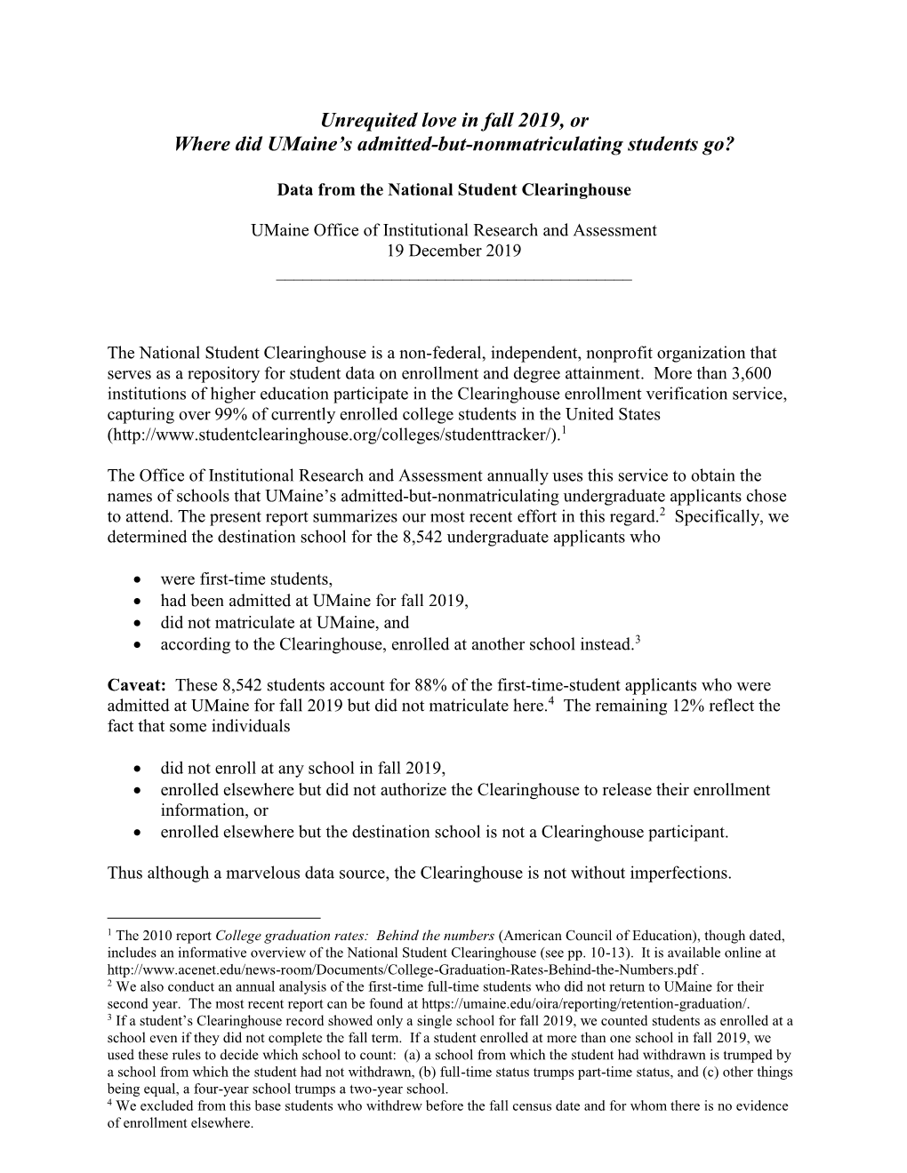 Unrequited Love in Fall 2019, Or Where Did Umaine’S Admitted-But-Nonmatriculating Students Go?