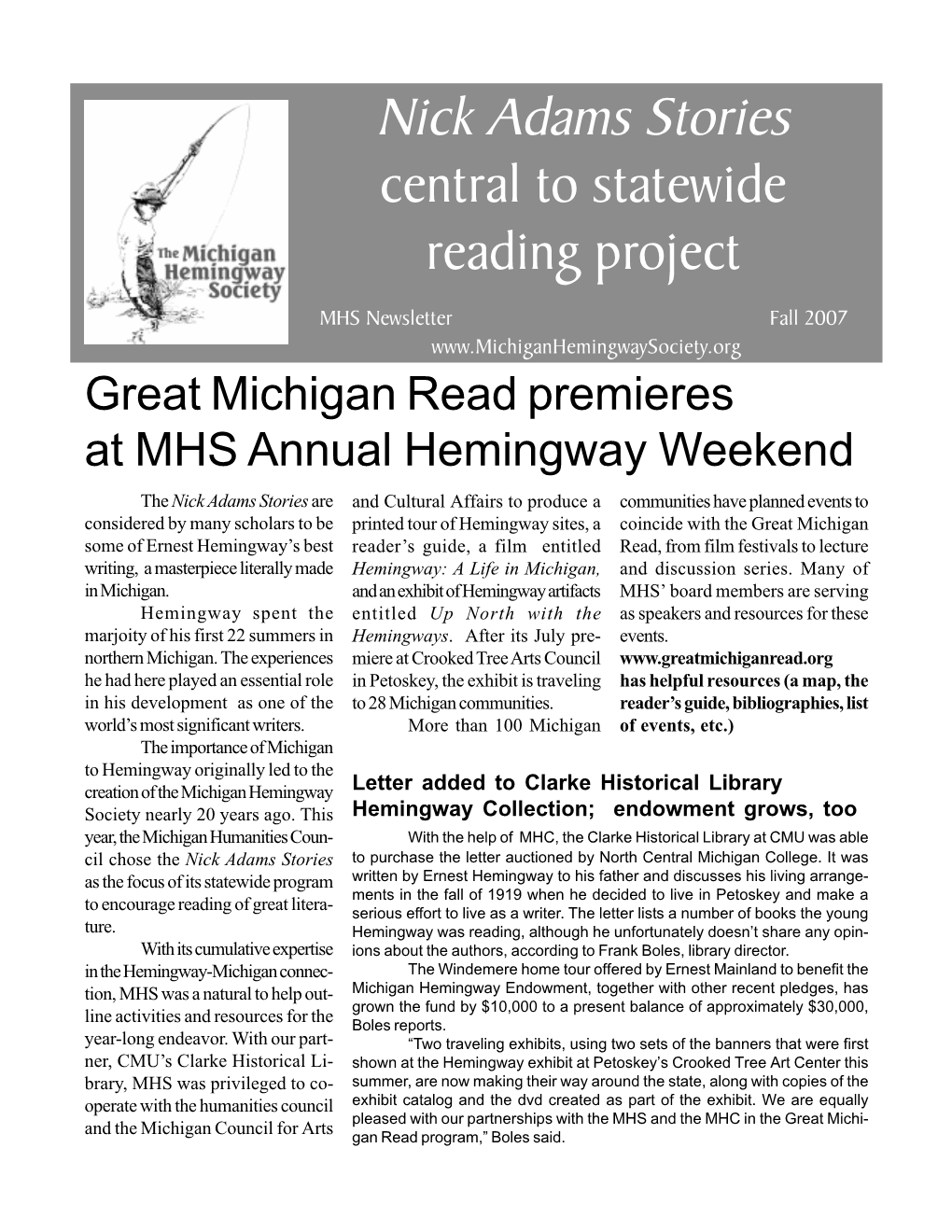 Nick Adams Stories Central to Statewide Reading Project