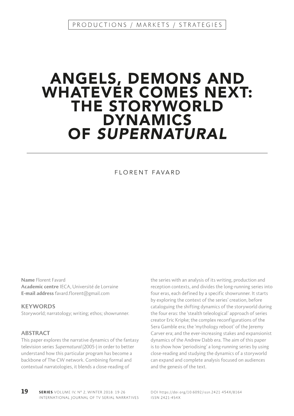 The Storyworld Dynamics of Supernatural