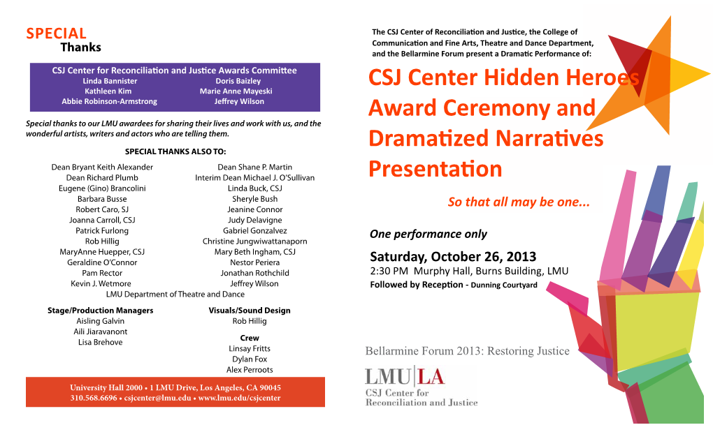 CSJ Center Hidden Heroes Award Ceremony and Dramatzed