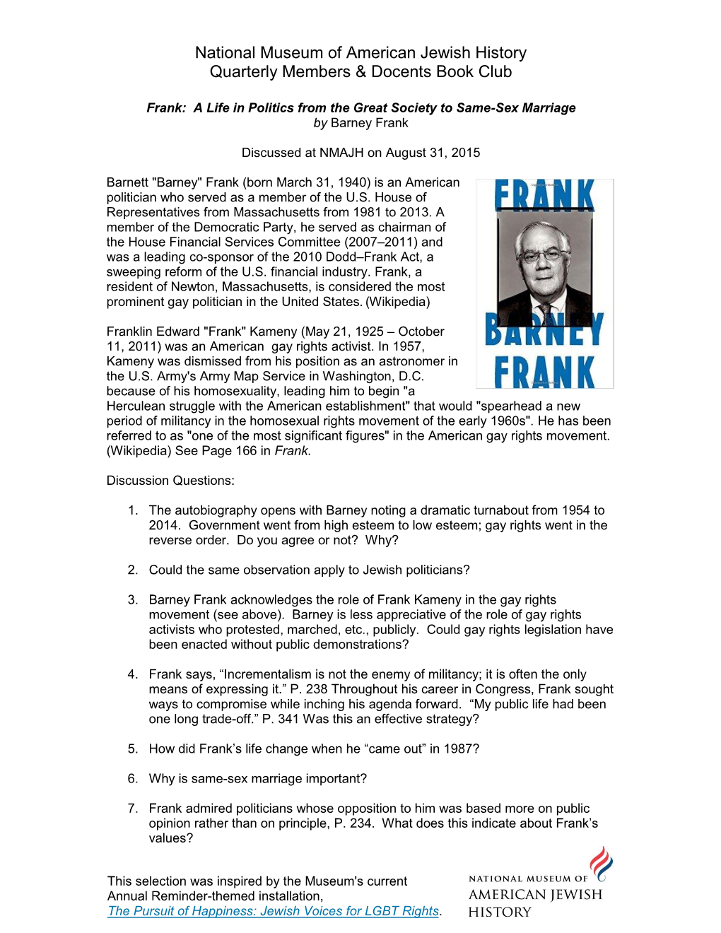 Frank: a Life in Politics from the Great Society to Same-Sex Marriage by Barney Frank