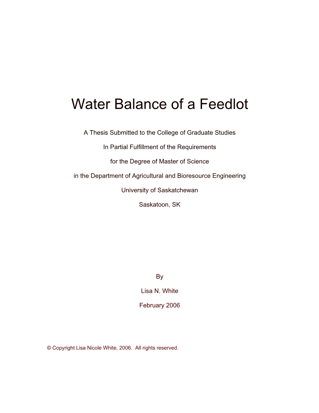 Water Balance of a Feedlot