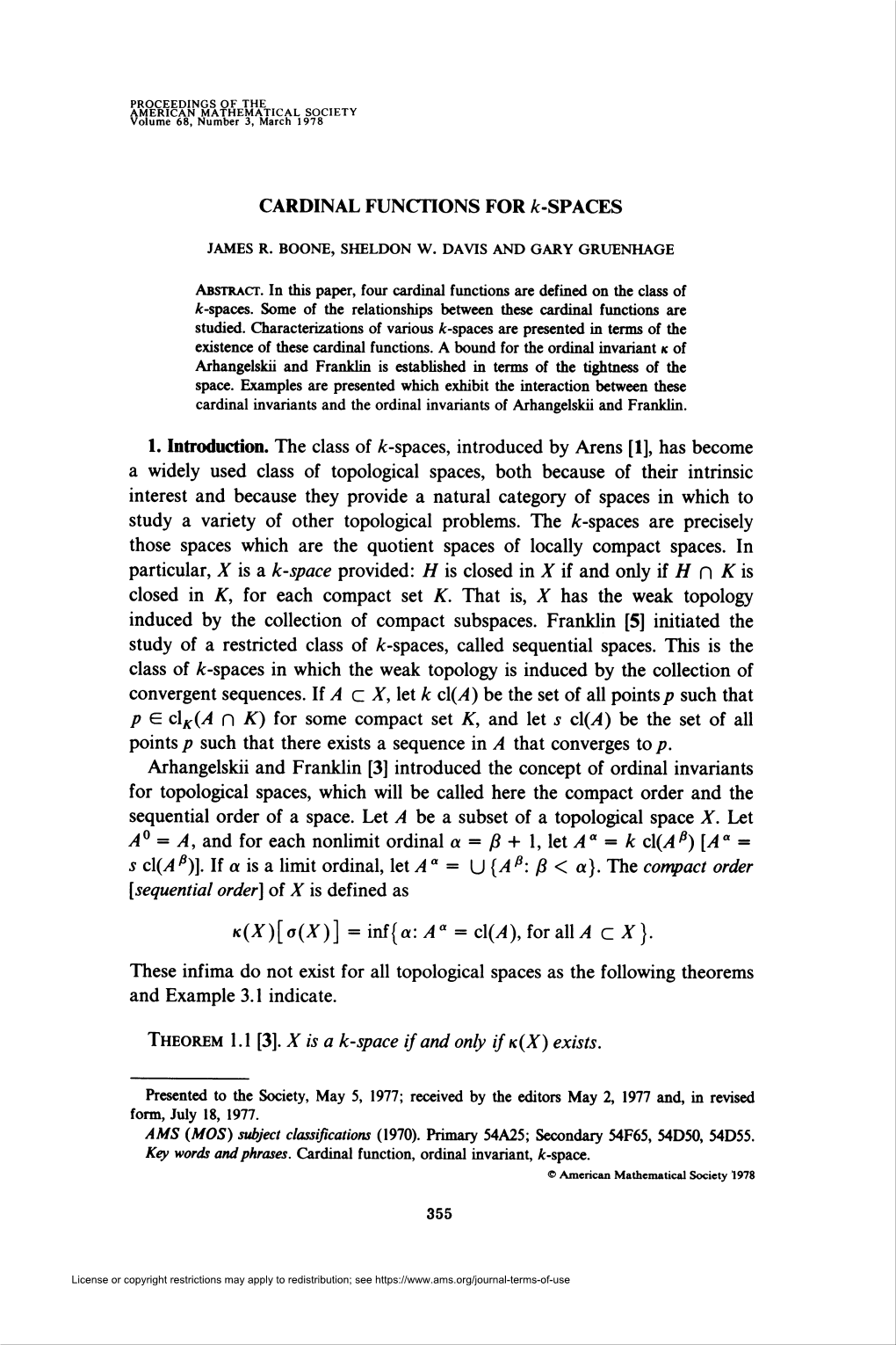 Cardinal Functions for ¿-Spaces 357