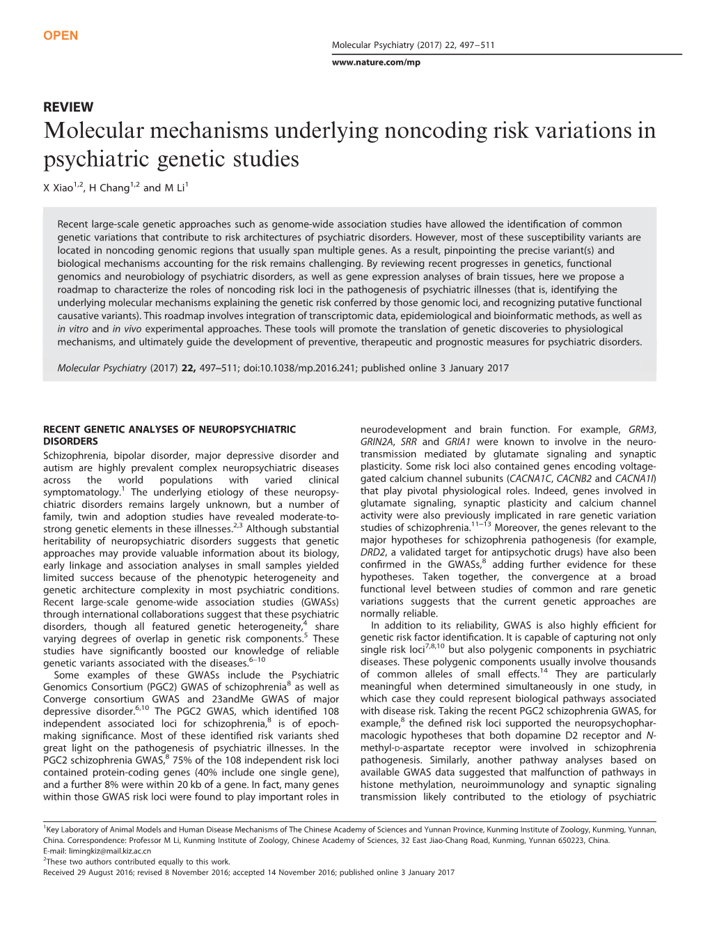 Molecular Mechanisms Underlying Noncoding Risk Variations in Psychiatric Genetic Studies