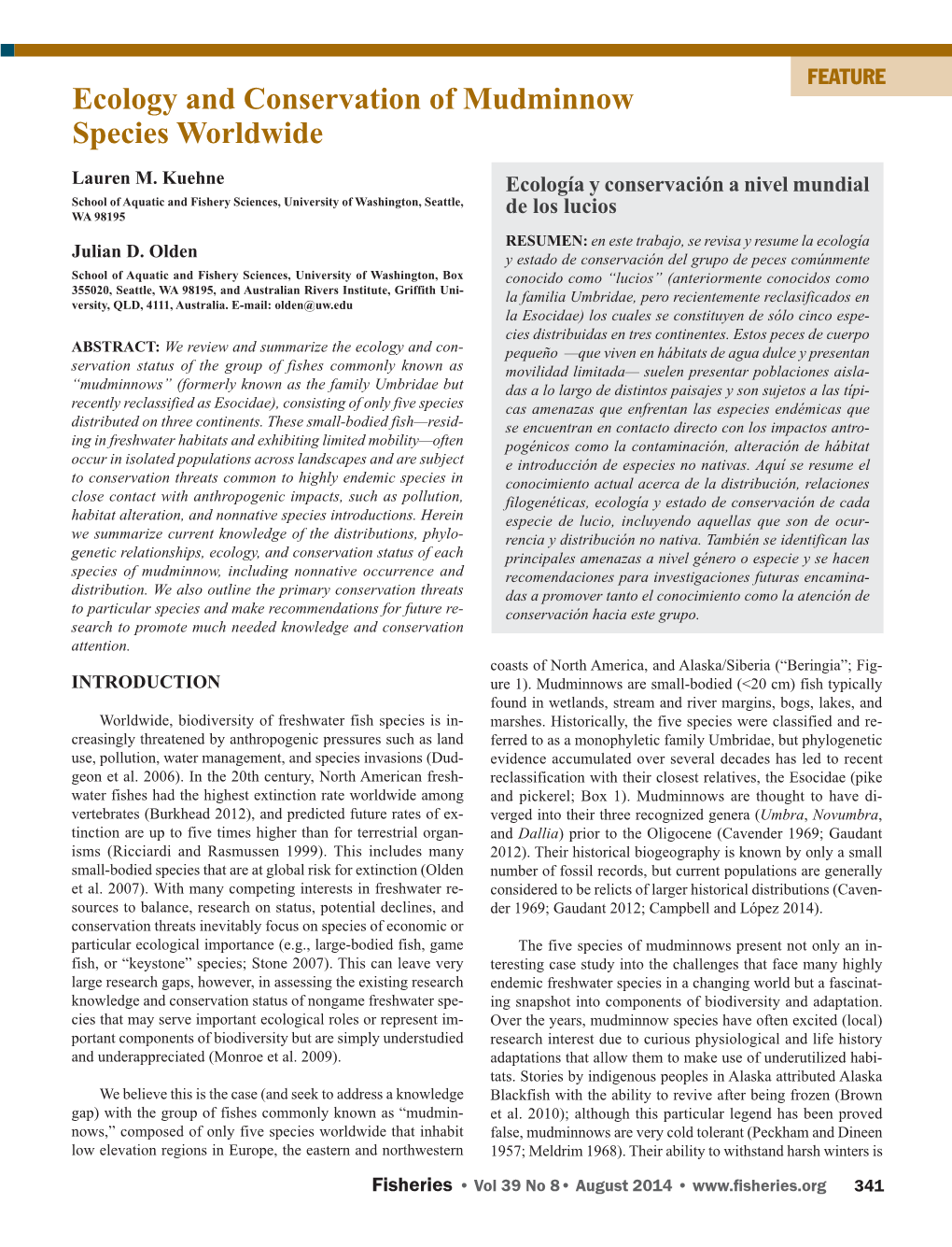 Ecology and Conservation of Mudminnow Species Worldwide