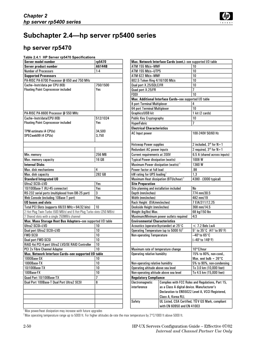 Subchapter 2.4–Hp Server Rp5400 Series