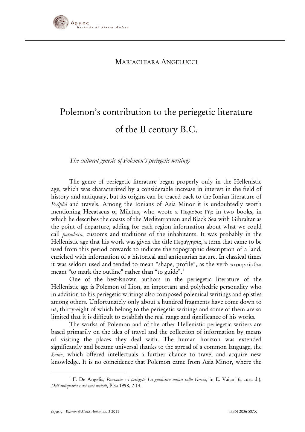 Polemon's Contribution to the Periegetic Literature of the II Century