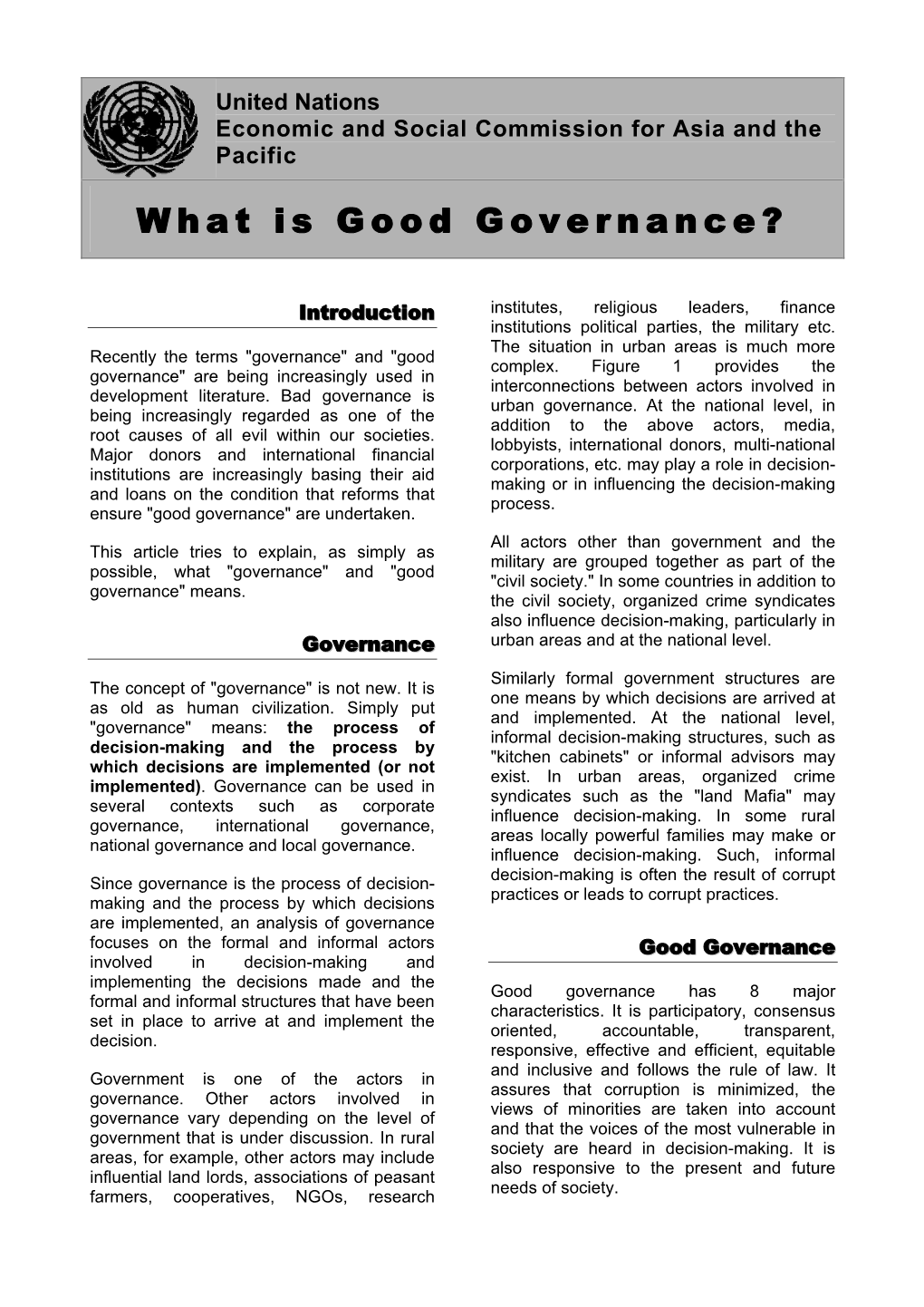 What Is Good Governance?