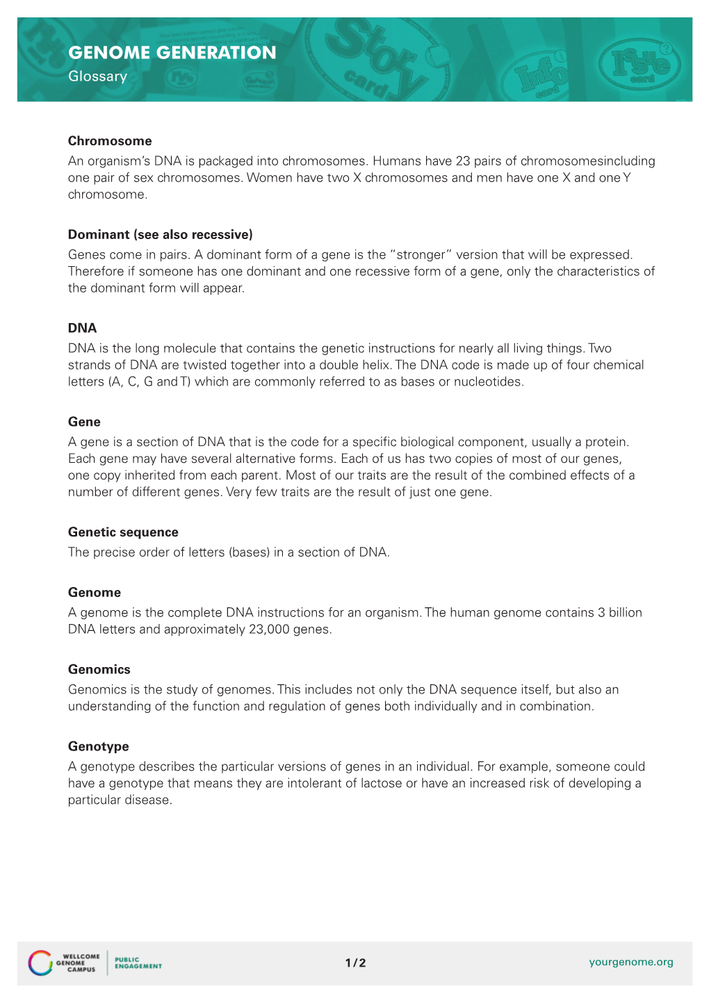 GENOME GENERATION Glossary