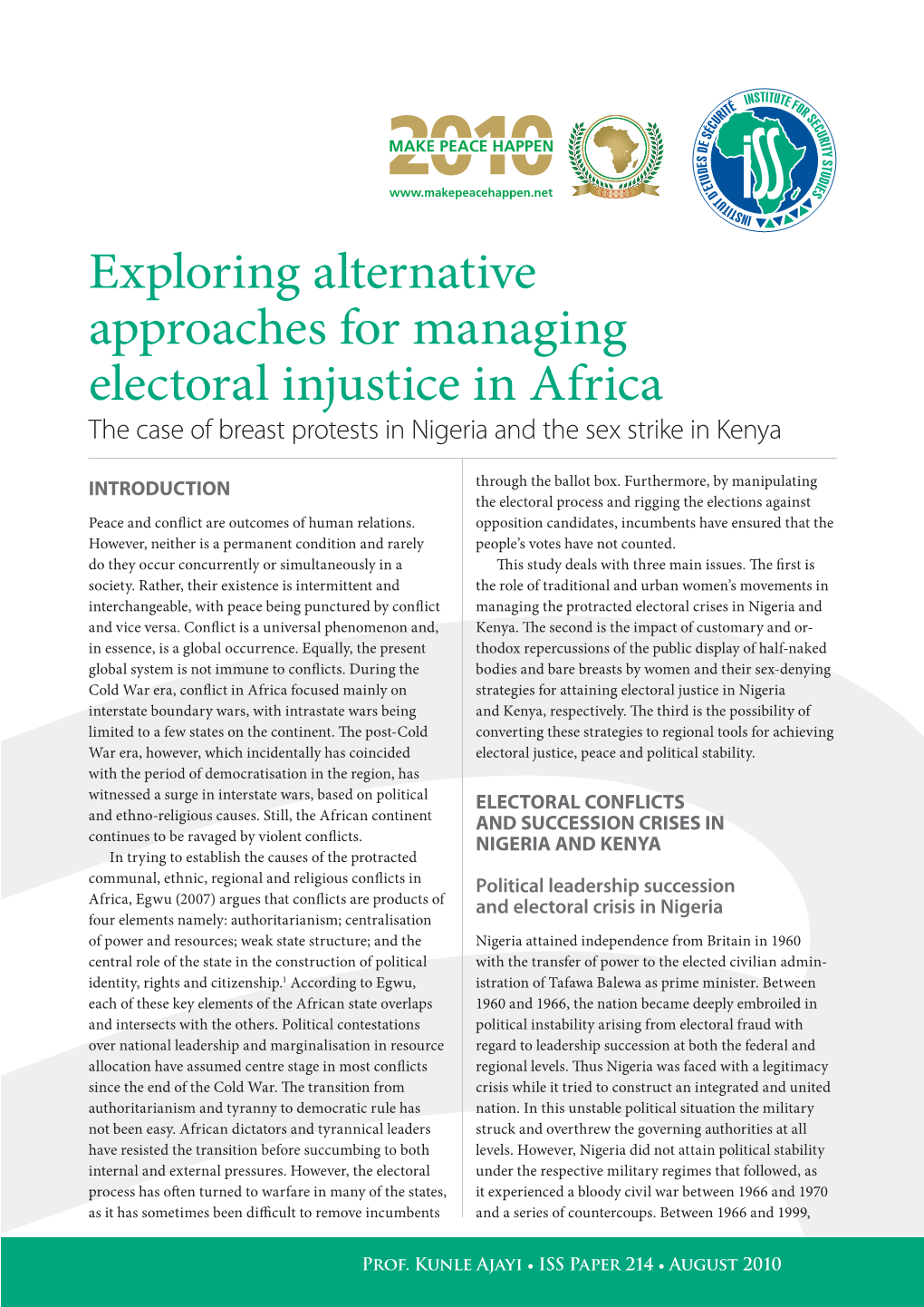 Exploring Alternative Approaches for Managing Electoral Injustice in Africa the Case of Breast Protests in Nigeria and the Sex Strike in Kenya