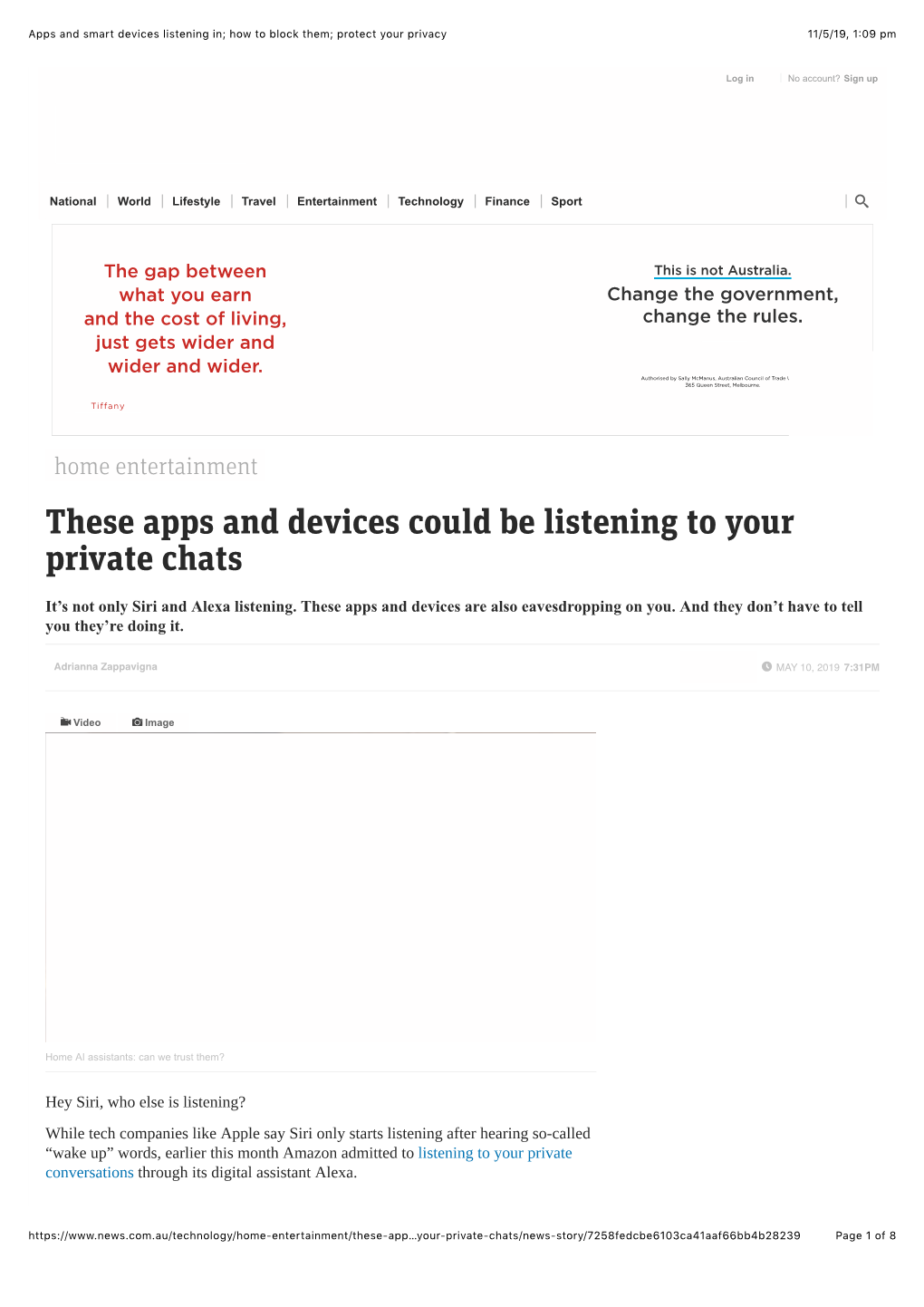 Apps and Smart Devices Listening In; How to Block Them; Protect Your Privacy 11/5/19, 1�09 Pm